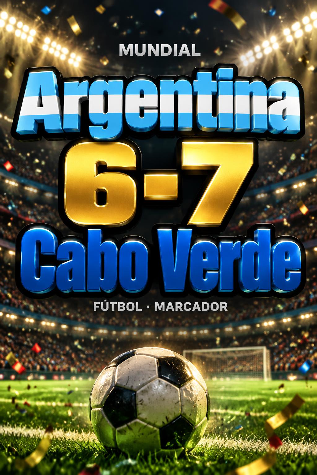 "Argentina 6-7 Cabo Verde
FÚTBOL · MARCADOR
MUNDIAL" — Sports Football | AI Text Effect Generator