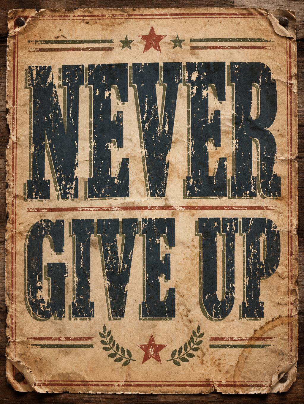 "NEVER 
GIVE UP" — Vintage | AI Text Effect Generator
