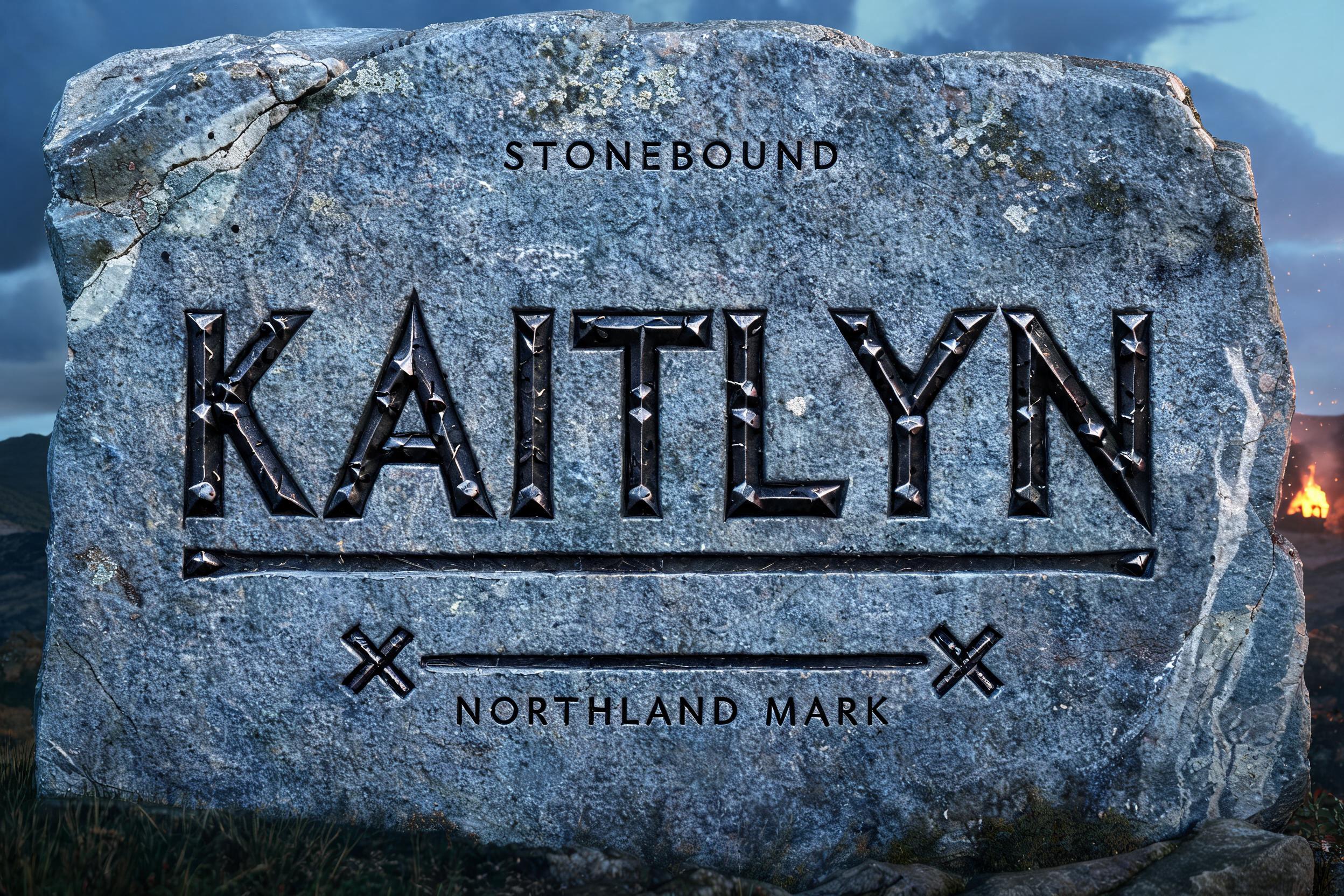 "KAITLYN
STONEBOUND
NORTHLAND MARK" — Viking | AI Text Effect Generator