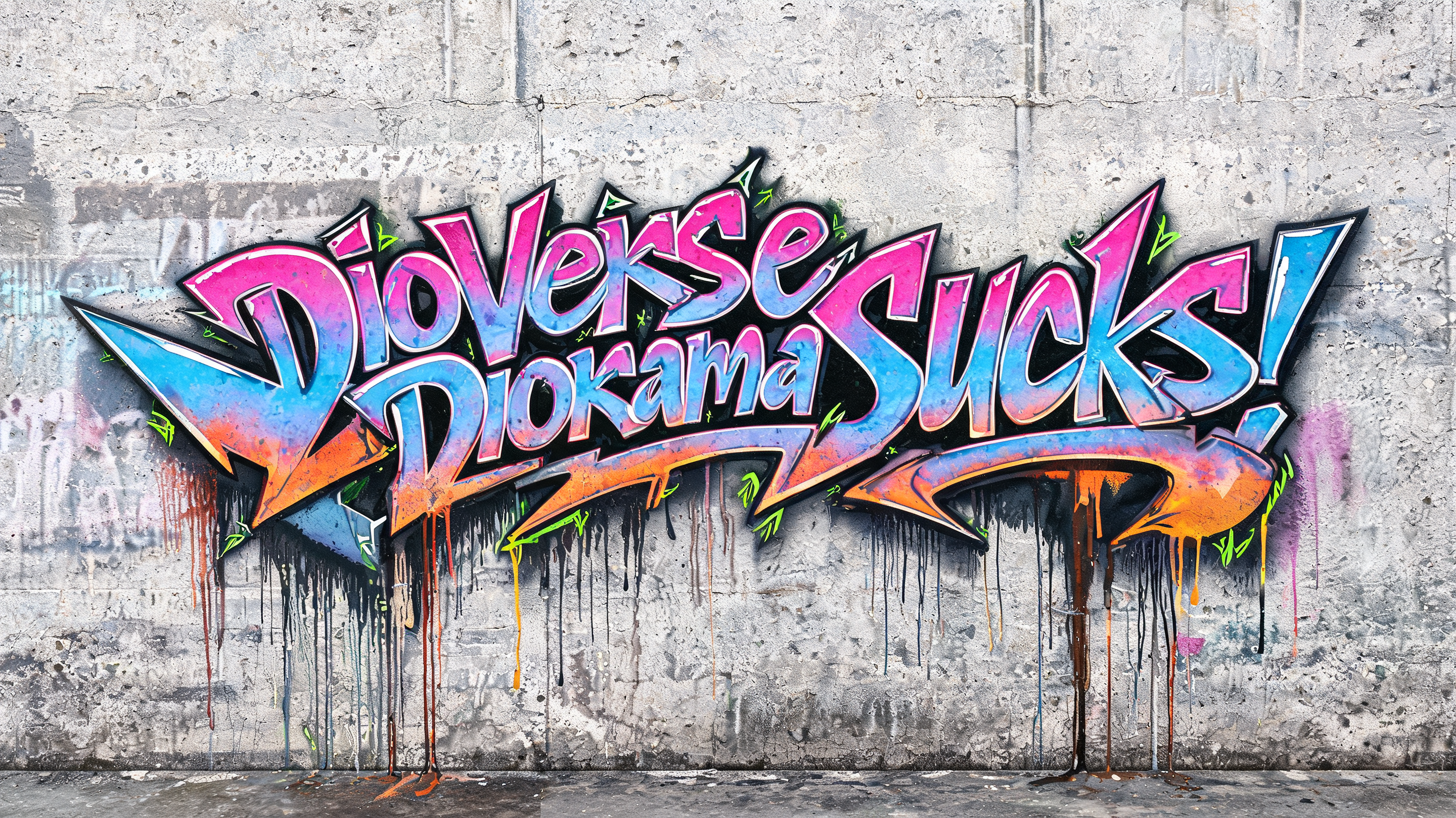 "DioVerse Diorama Sucks! " — Graffiti text effect