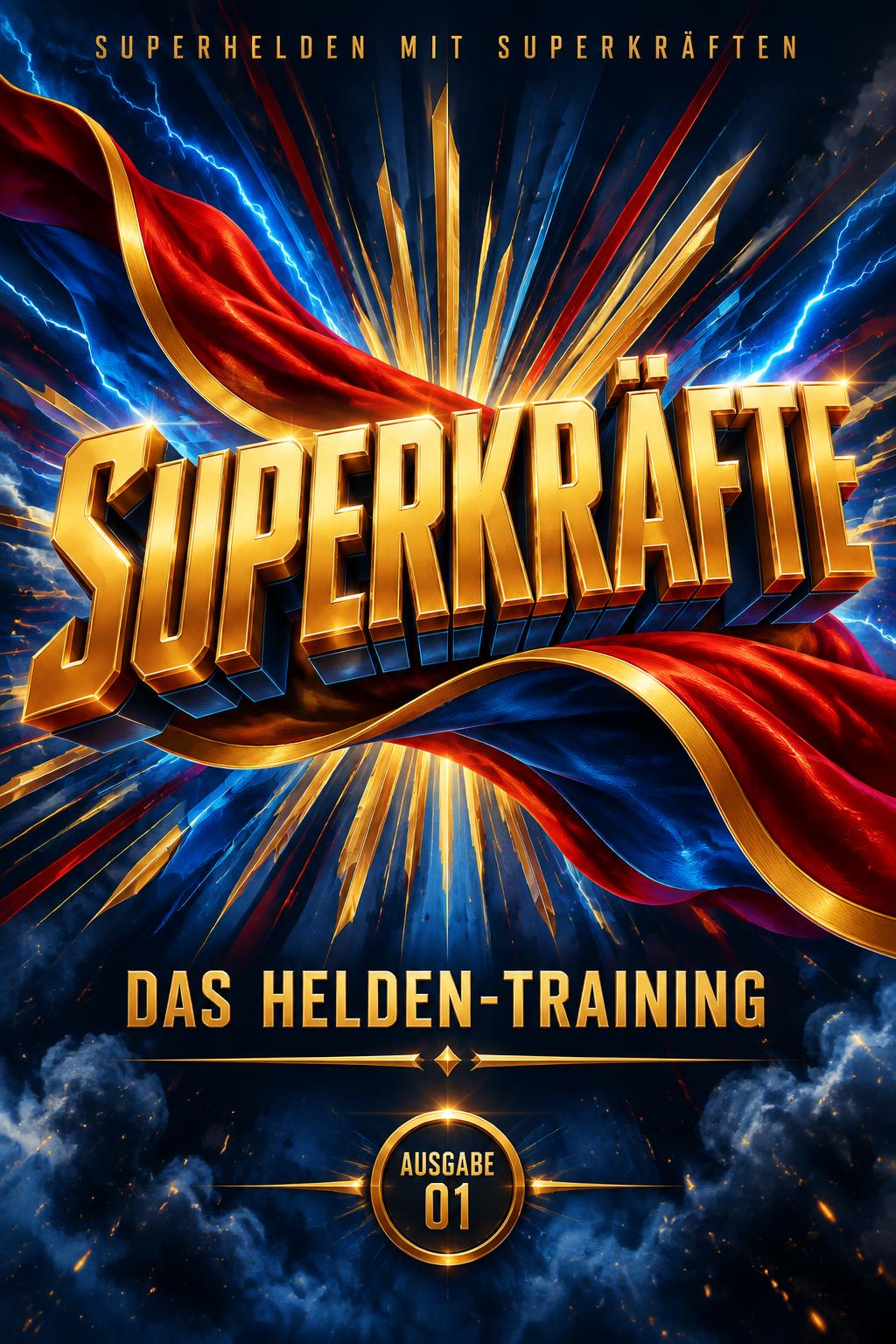 "SUPERKRÄFTE
SUPERHELDEN MIT SUPERKRÄFTEN
DAS HELDEN-TRAINING
AUSGABE 01" — Superhero | AI Text Effect Generator