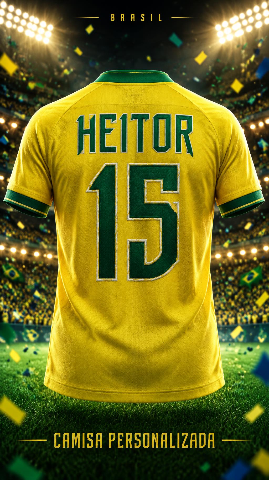 "BRASIL
HEITOR
15
CAMISA PERSONALIZADA" — Sports Football | AI Text Effect Generator