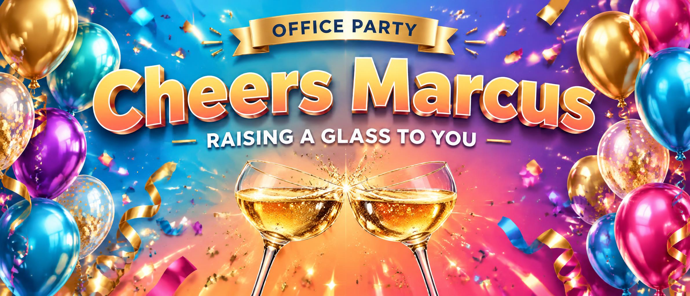 "Cheers Marcus
OFFICE PARTY
RAISING A GLASS TO YOU" — Birthday | AI Text Effect Generator