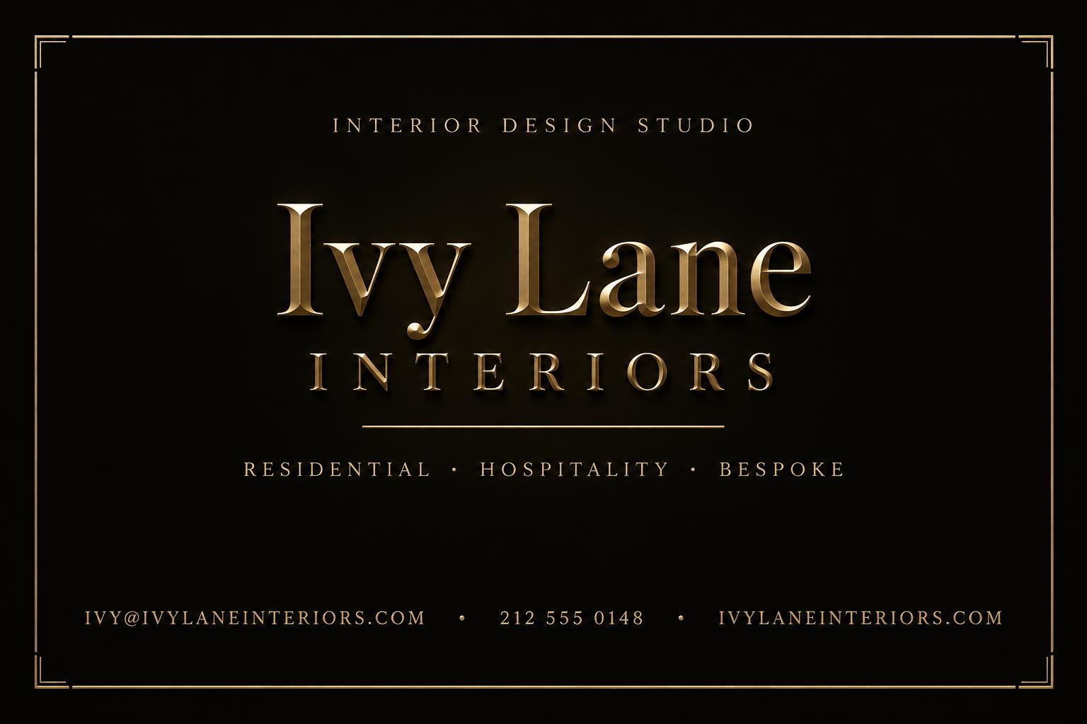 "Ivy Lane
Interiors
INTERIOR DESIGN STUDIO
RESIDENTIAL · HOSPITALITY · BESPOKE
ivy@ivylaneinteriors.com   ·   212 555 0148   ·   ivylaneinteriors.com" — 3d Bold Gold | AI Text Effect Generator