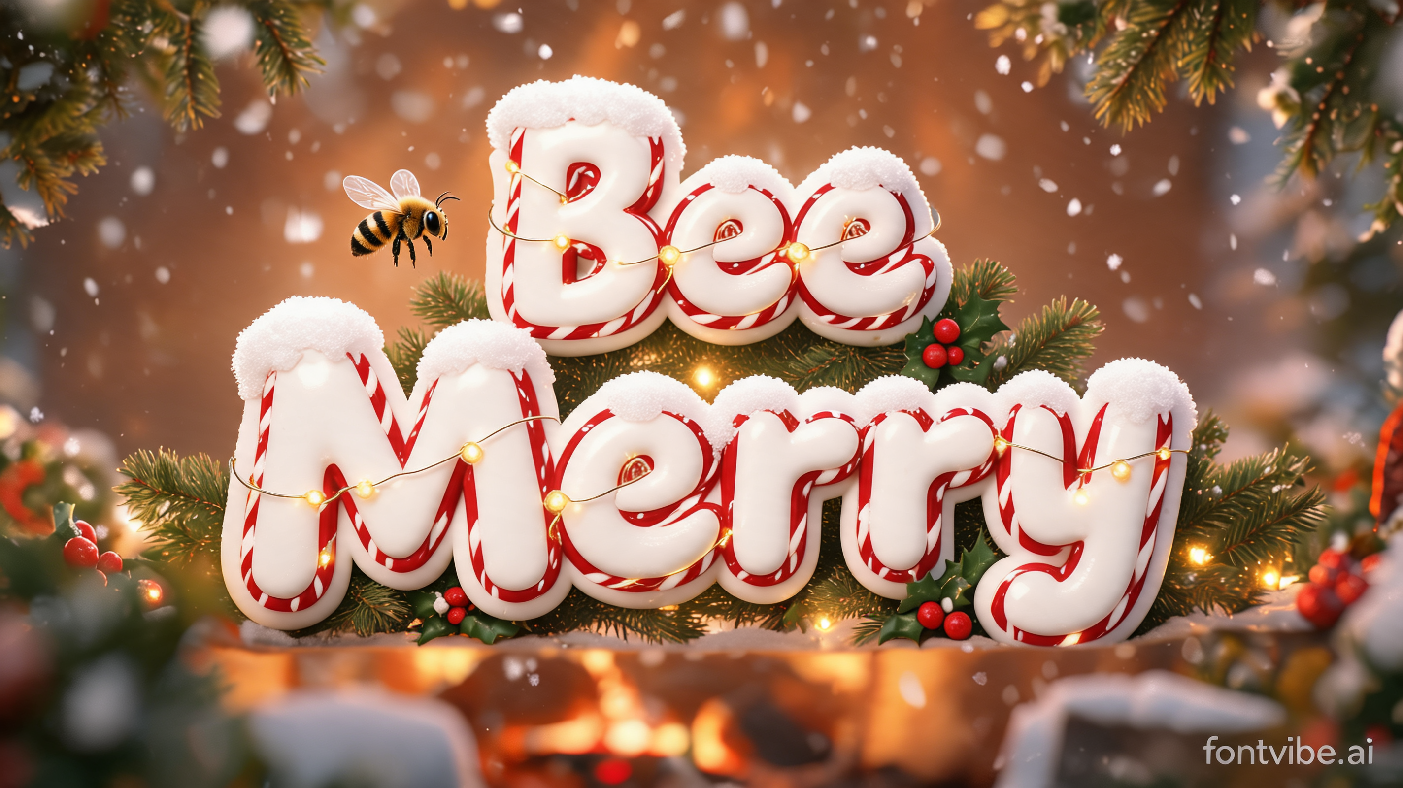 "Bee Merry" — Christmas text effect