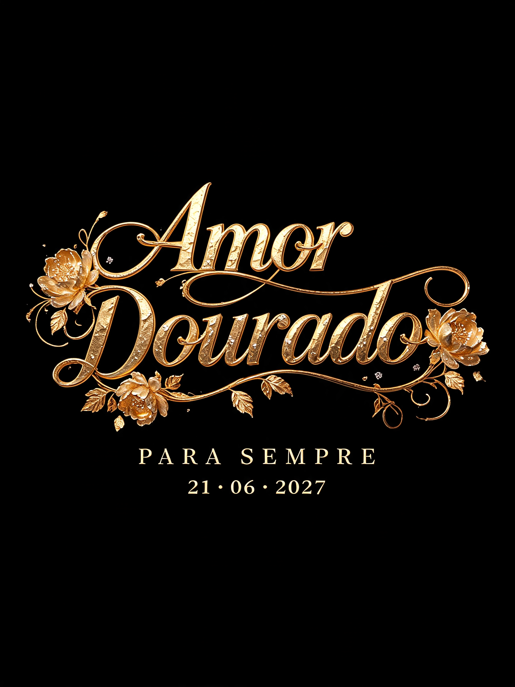 "Amor Dourado
PARA SEMPRE
21 · 06 · 2027" — Luxury Gold | AI Text Effect Generator