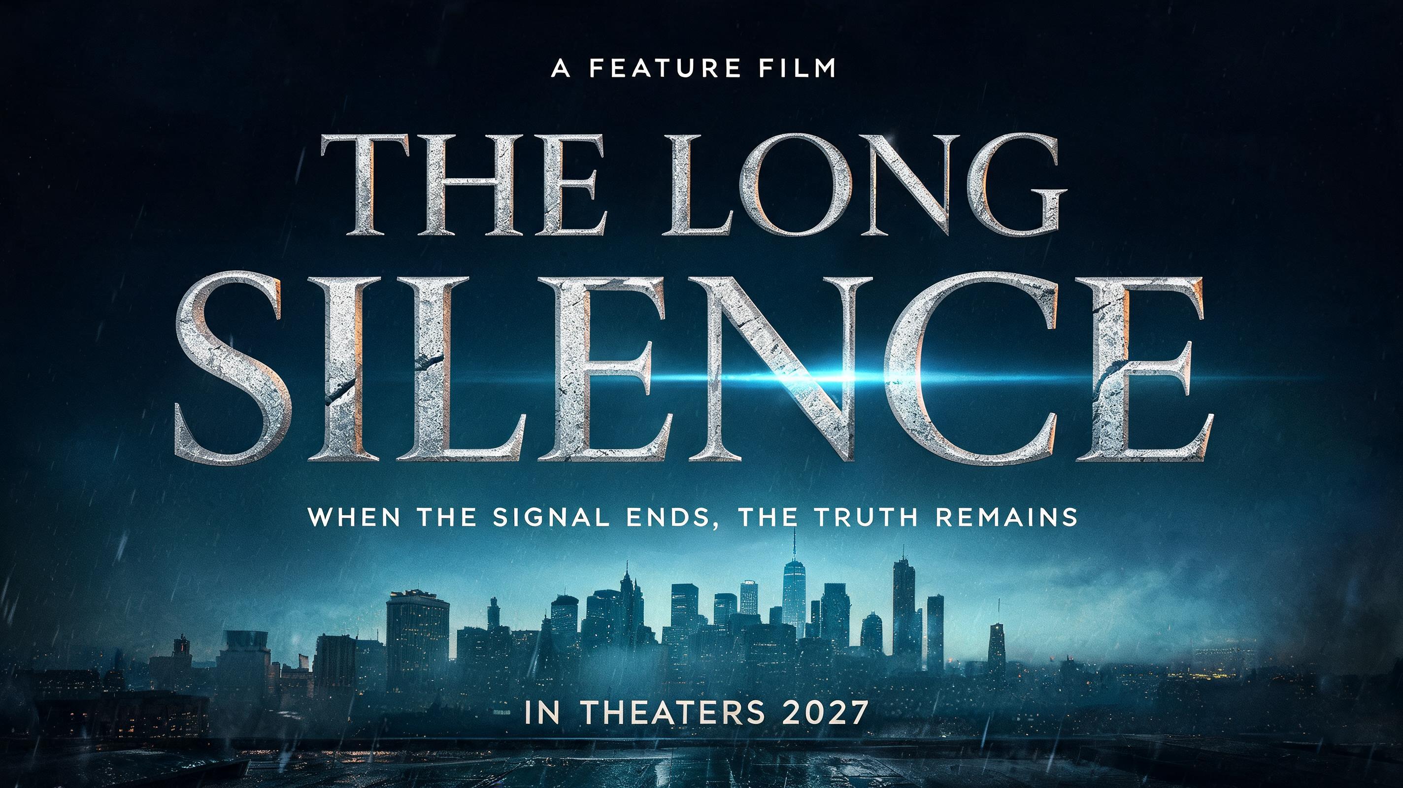 "THE LONG
SILENCE
A FEATURE FILM
WHEN THE SIGNAL ENDS, THE TRUTH REMAINS
IN THEATERS 2027" — Cinematic | AI Text Effect Generator