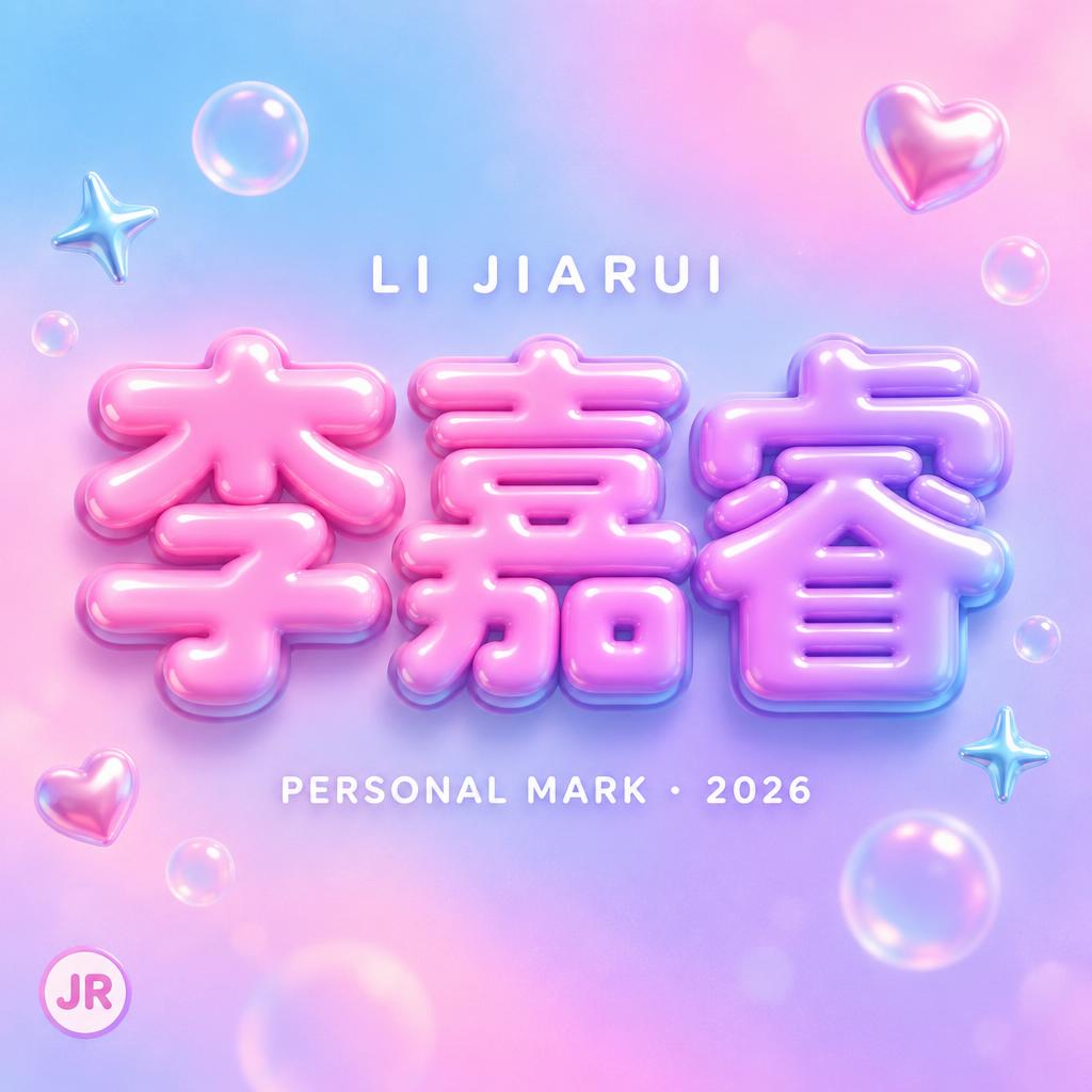 "李嘉睿
LI JIARUI
PERSONAL MARK · 2026
JR" — Y2k Bubbly | AI Text Effect Generator