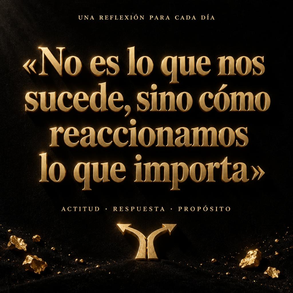 "No es lo que nos sucede, sino cómo reaccionamos lo que importa
UNA REFLEXIÓN PARA CADA DÍA
ACTITUD · RESPUESTA · PROPÓSITO" — Luxury Gold | AI Text Effect Generator