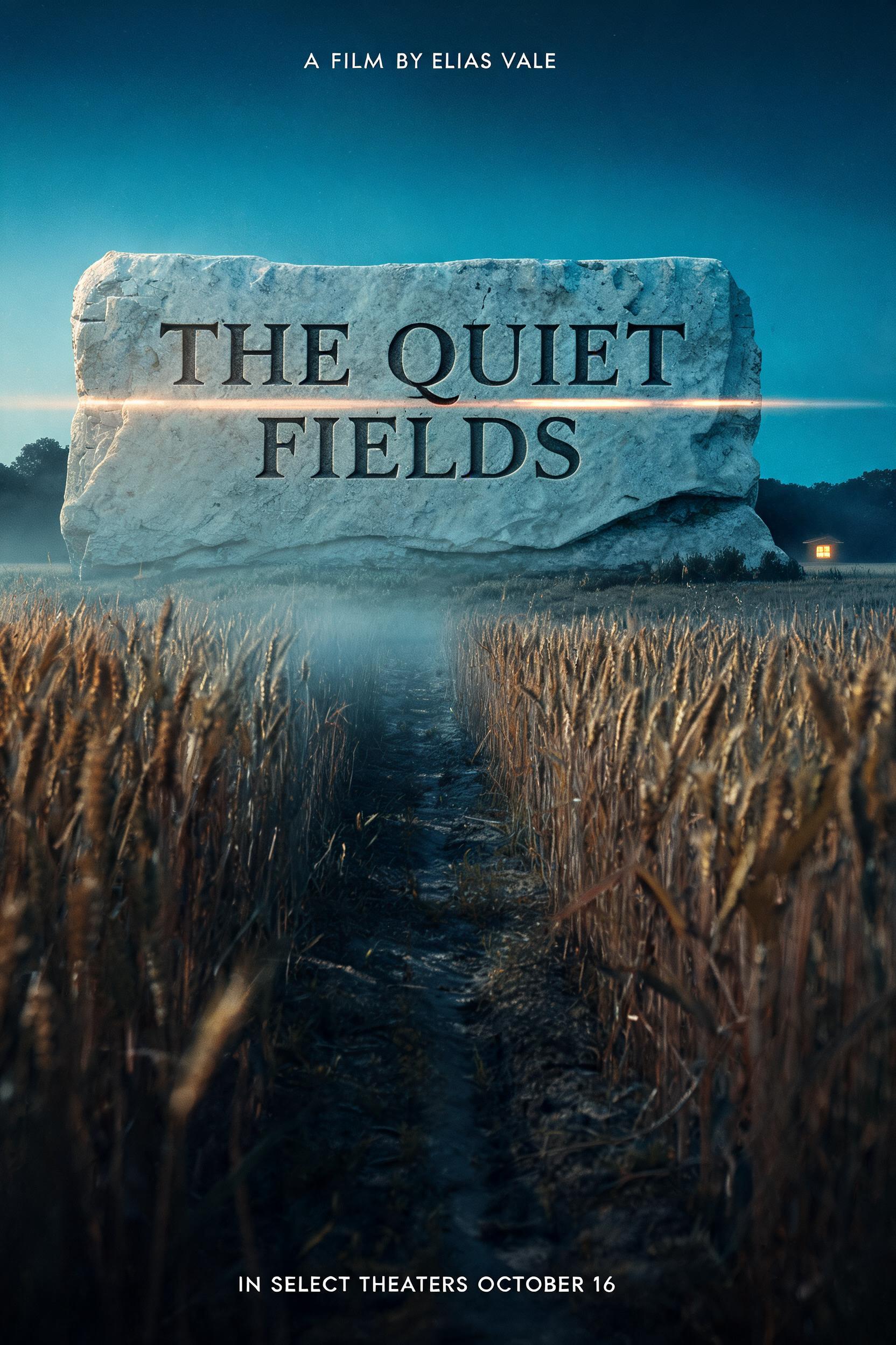"THE QUIET FIELDS
A FILM BY ELIAS VALE
IN SELECT THEATERS OCTOBER 16" — Cinematic Netflix | AI Text Effect Generator