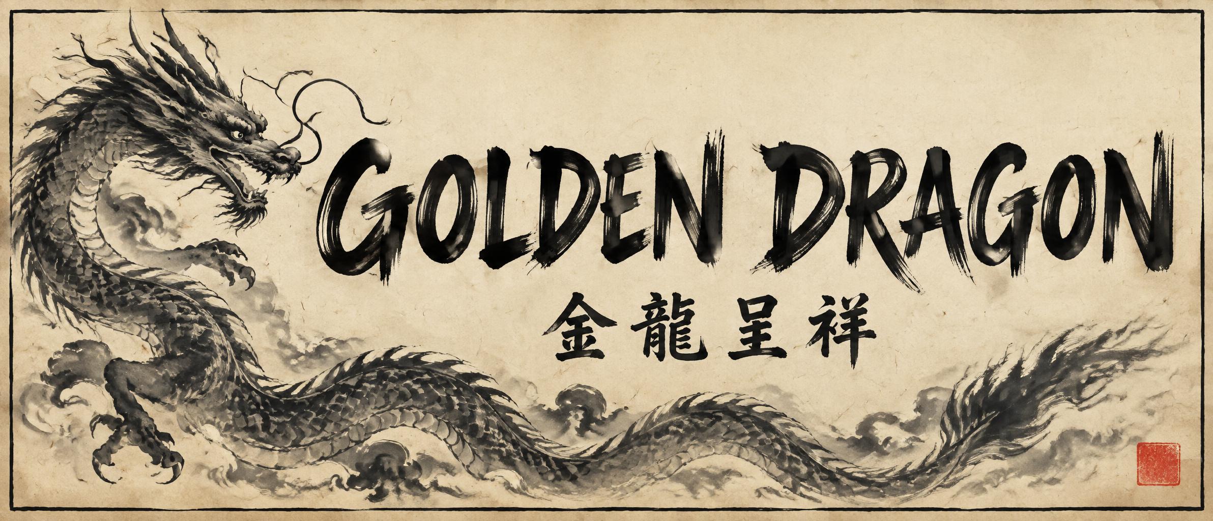 "GOLDEN DRAGON
金龍呈祥" — Brush Chinese Ink | AI Text Effect Generator