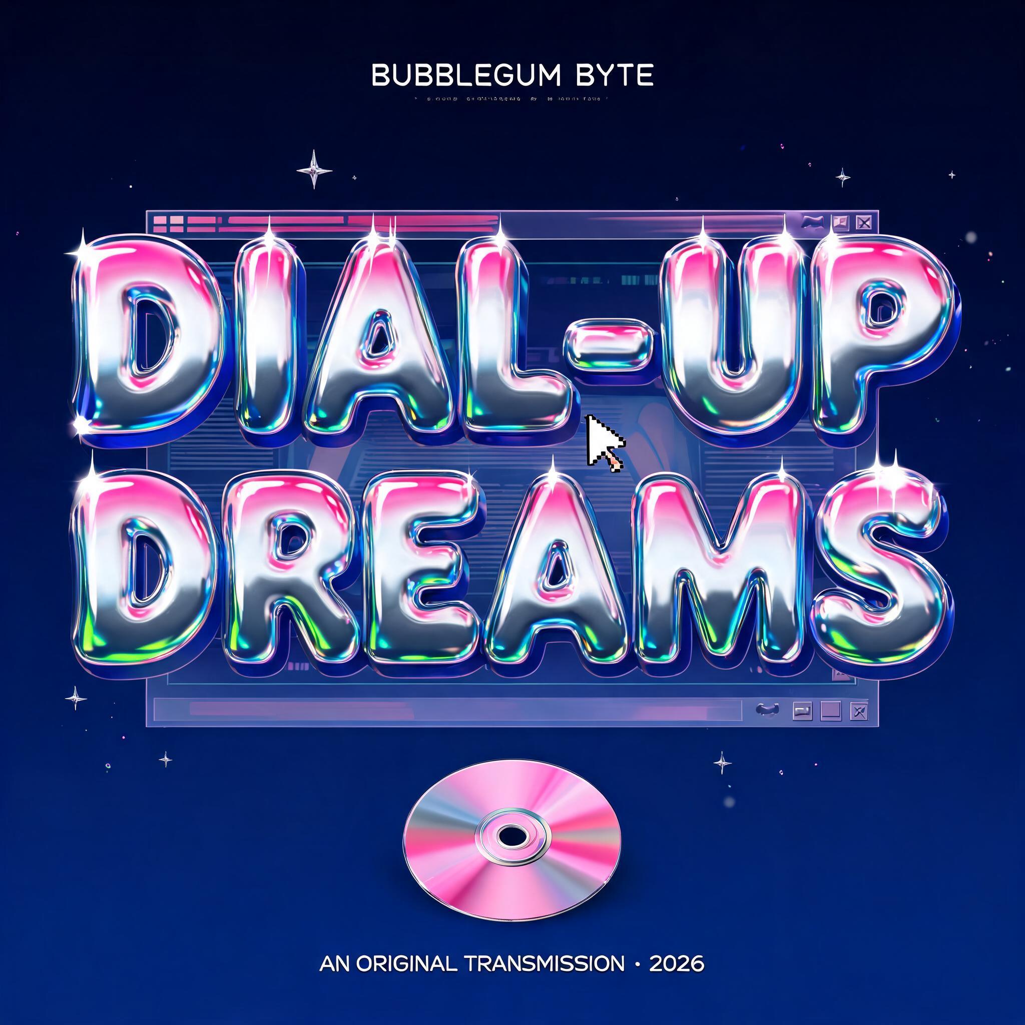 "DIAL-UP
DREAMS
BUBBLEGUM BYTE
AN ORIGINAL TRANSMISSION · 2026" — Y2k | AI Text Effect Generator