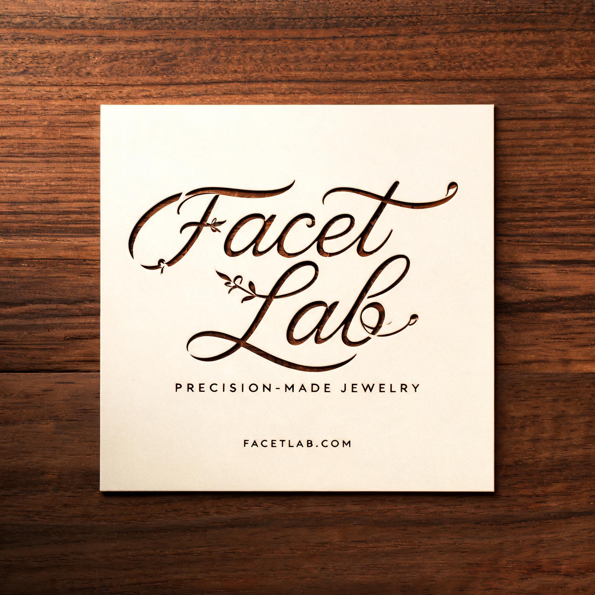 "Facet Lab
PRECISION-MADE JEWELRY
FACETLAB.COM" — Laser Cut | AI Text Effect Generator
