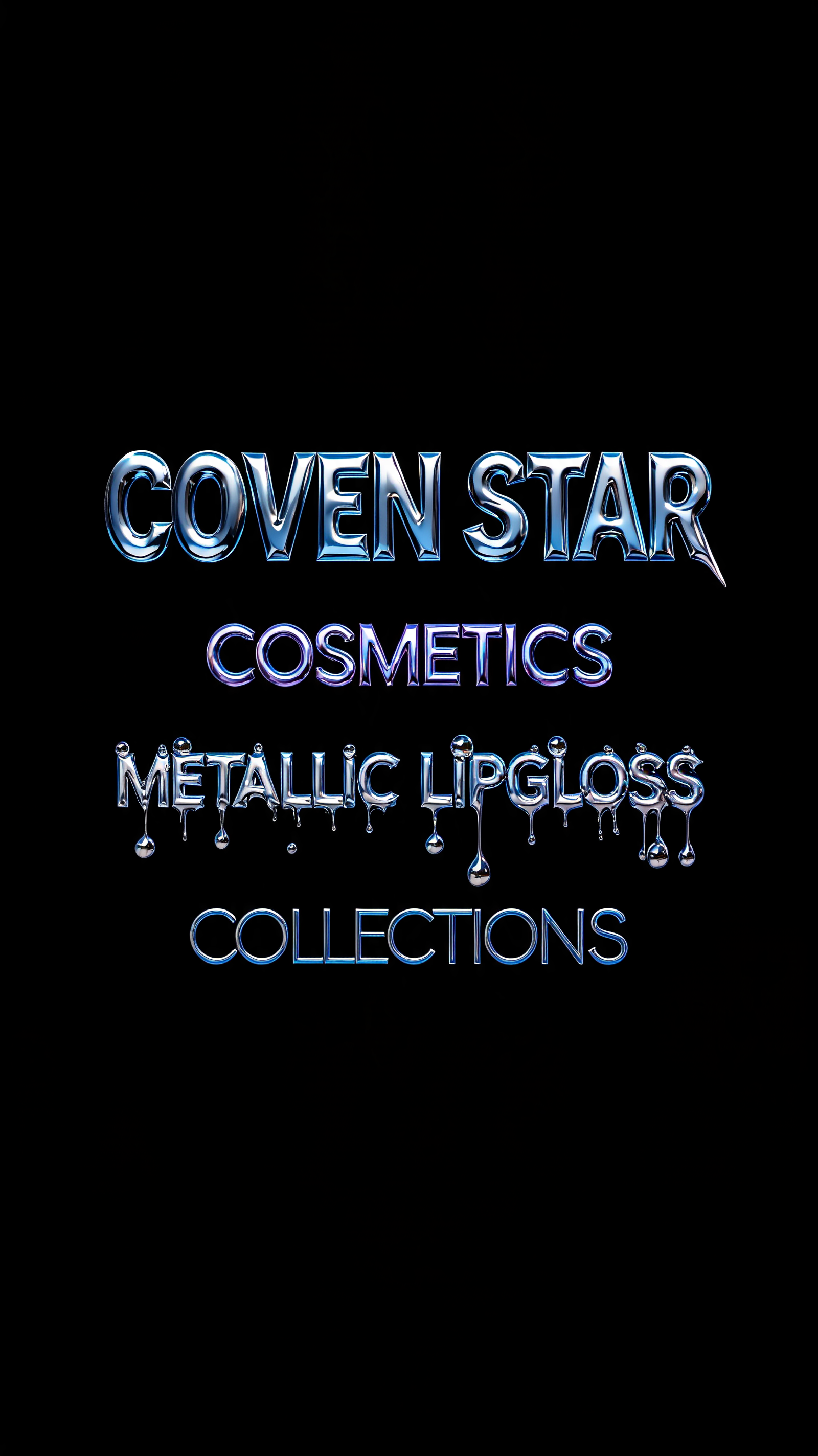 "Coven Star 
Cosmetics
Metallic lipgloss
Collections" — Chrome Metal 3d | AI Text Effect Generator