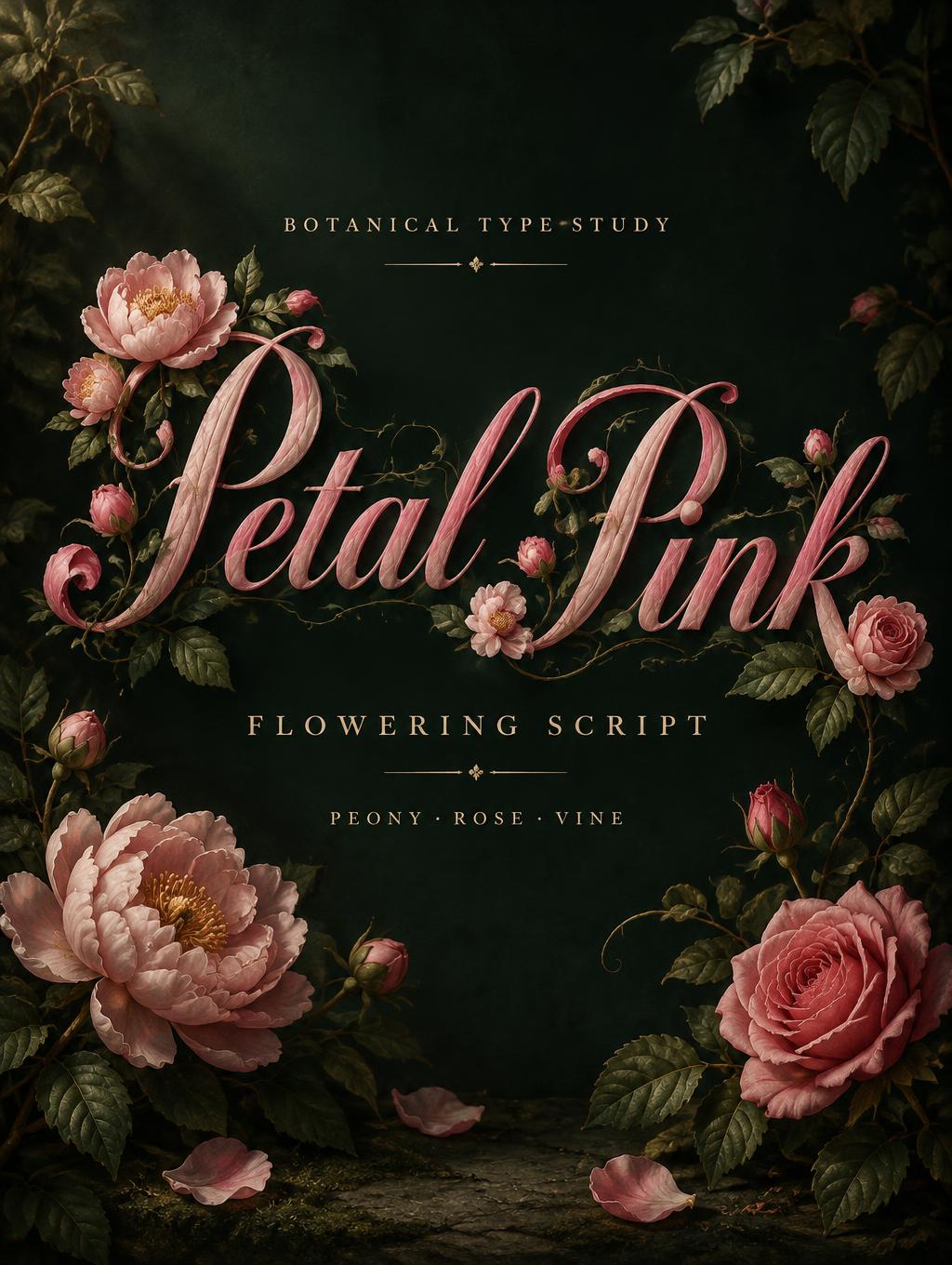 BOTANICAL TYPE STUDY
Petal Pink
FLOWERING SCRIPT
PEONY · ROSE · VINE