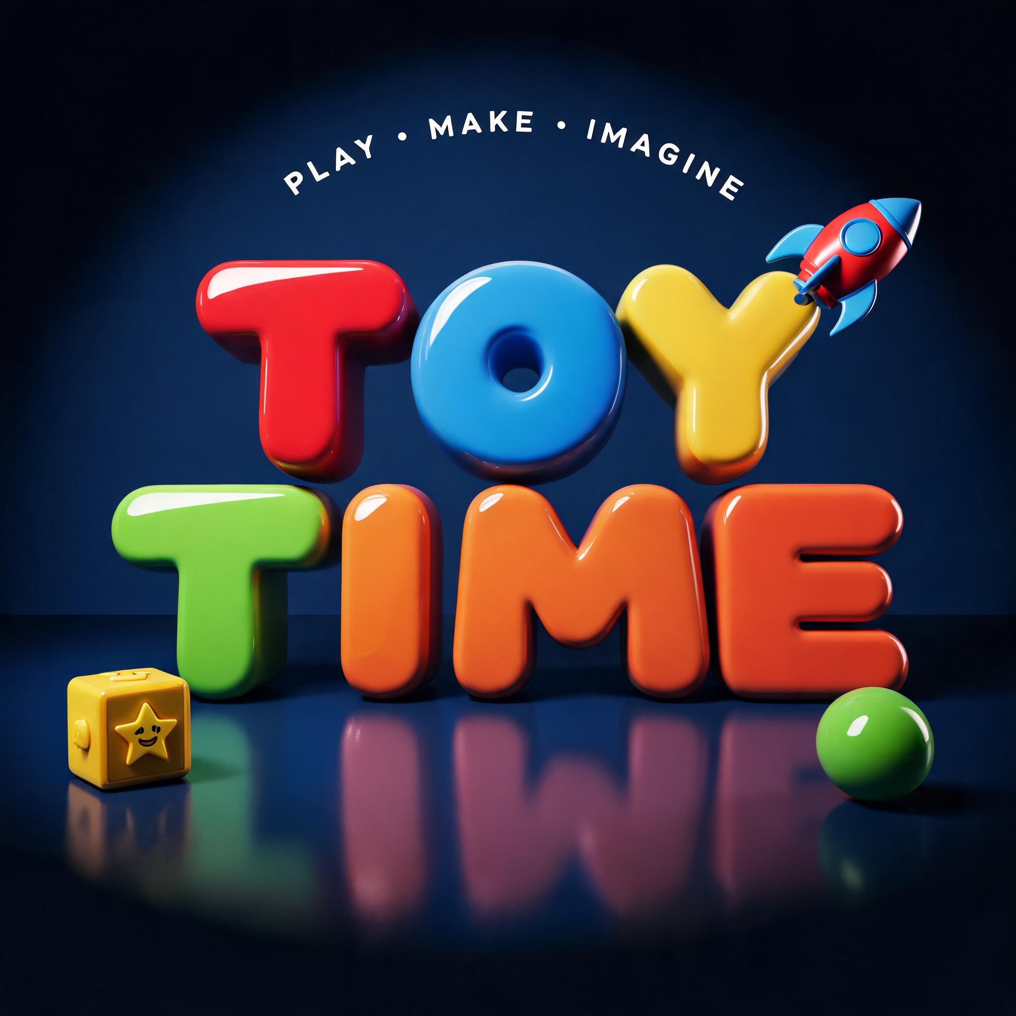 "TOY TIME
PLAY • MAKE • IMAGINE" — 3d Bold text effect