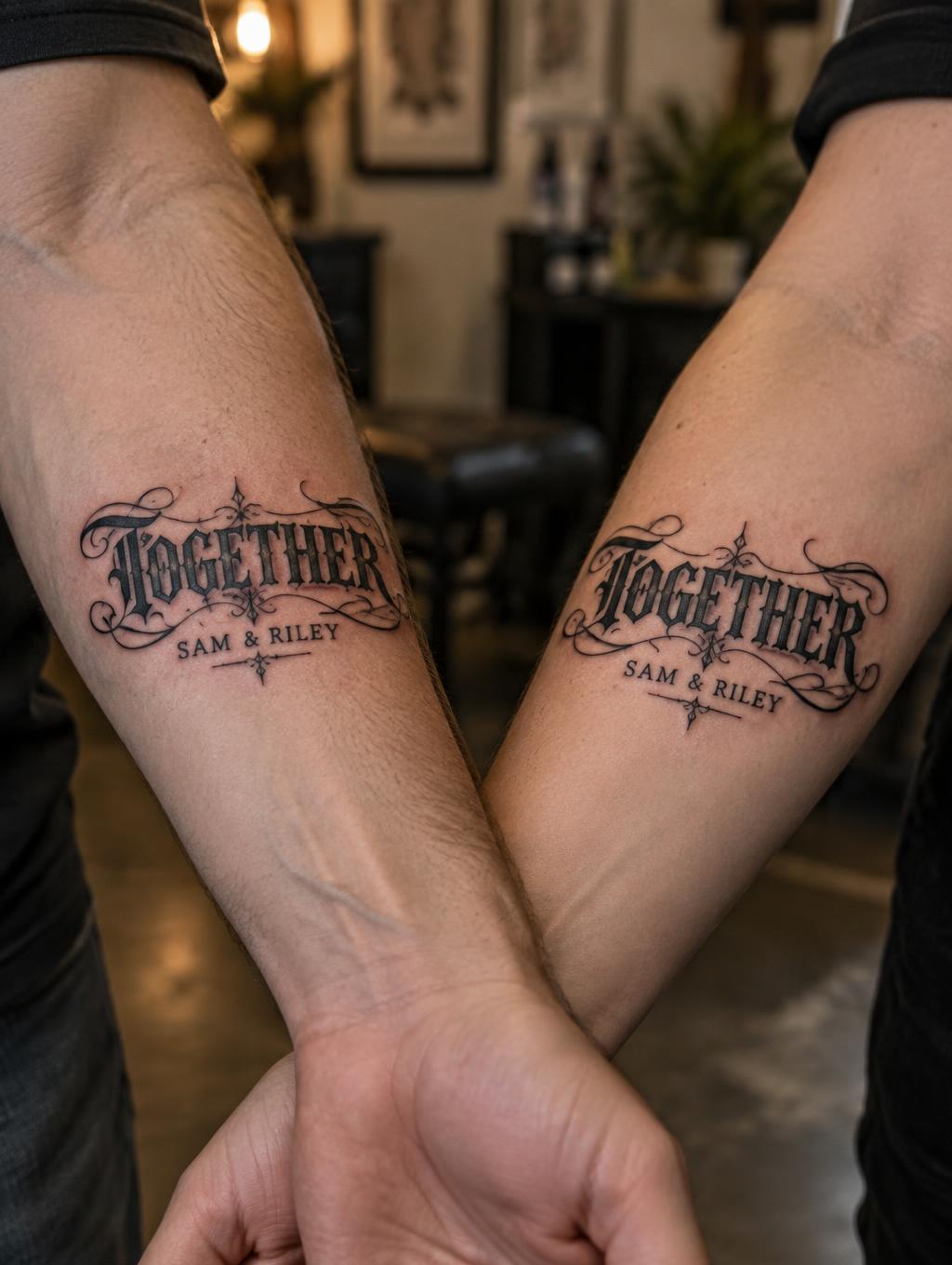 "TOGETHER
SAM & RILEY" — Tattoo | AI Text Effect Generator
