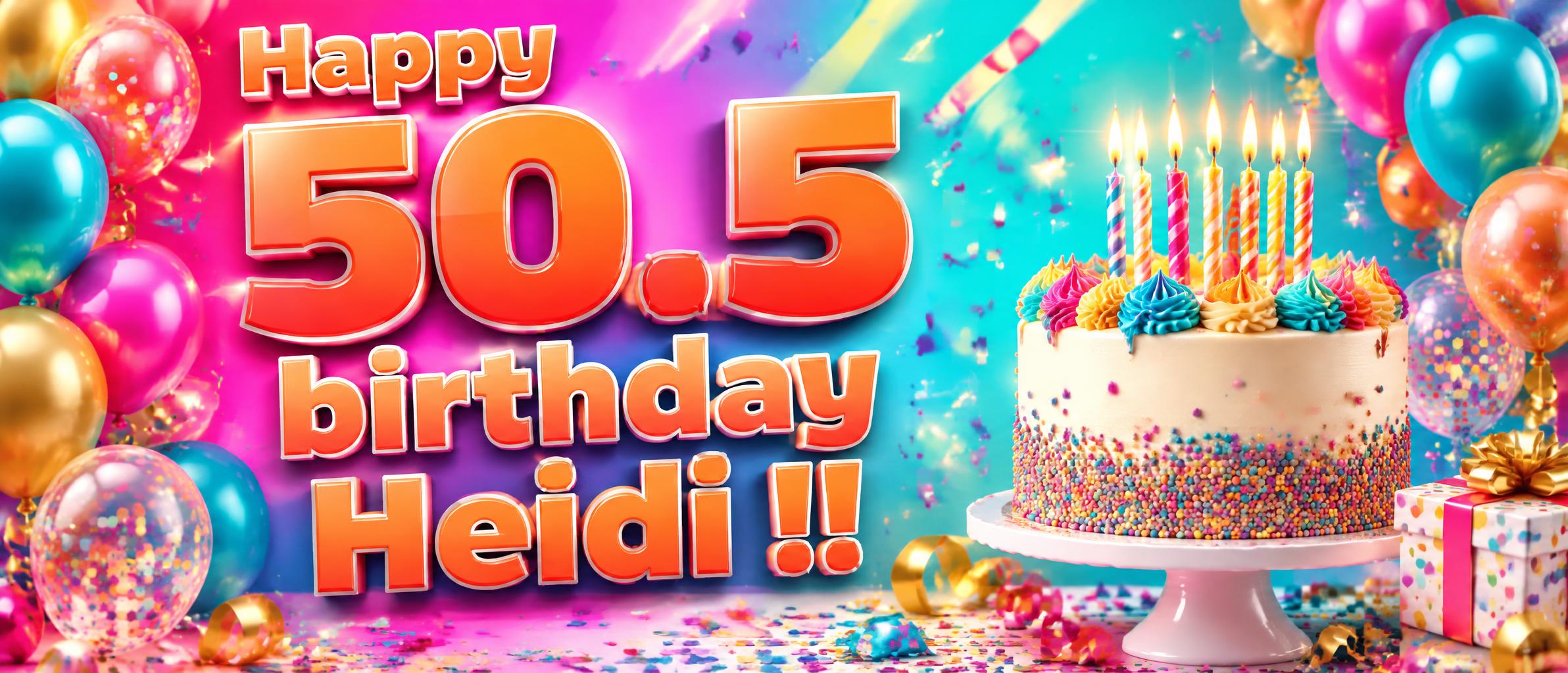 "Happy
50.5
birthday
Heidi !!" — Birthday | AI Text Effect Generator
