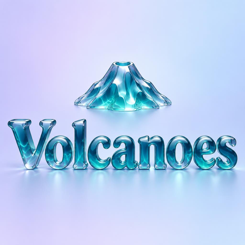 "Volcanoes" — Glass Liquid | AI Text Effect Generator