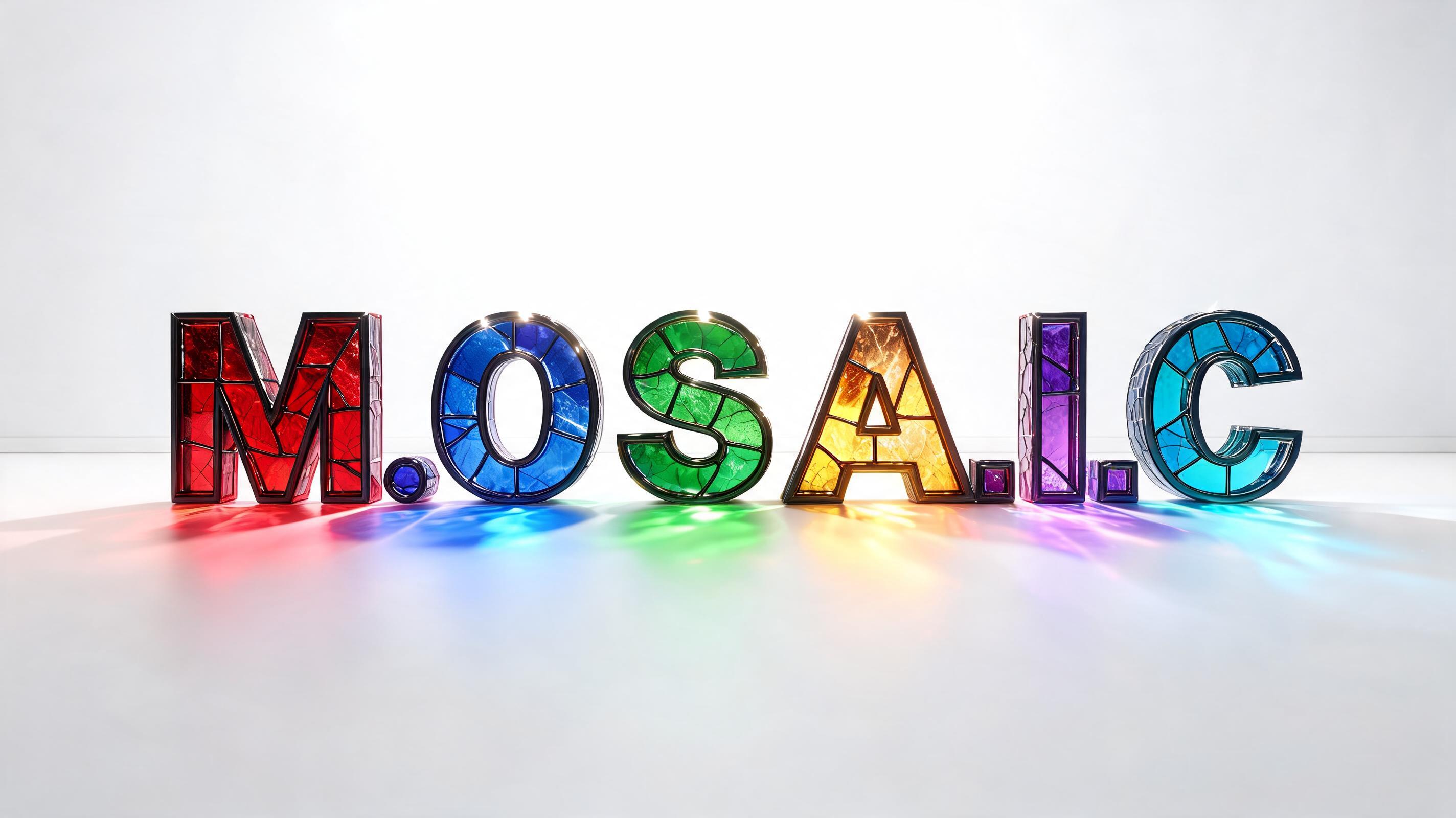 "Can u create M.O.S.A.I.C in stain glass effect letters" — Glass Color text effect