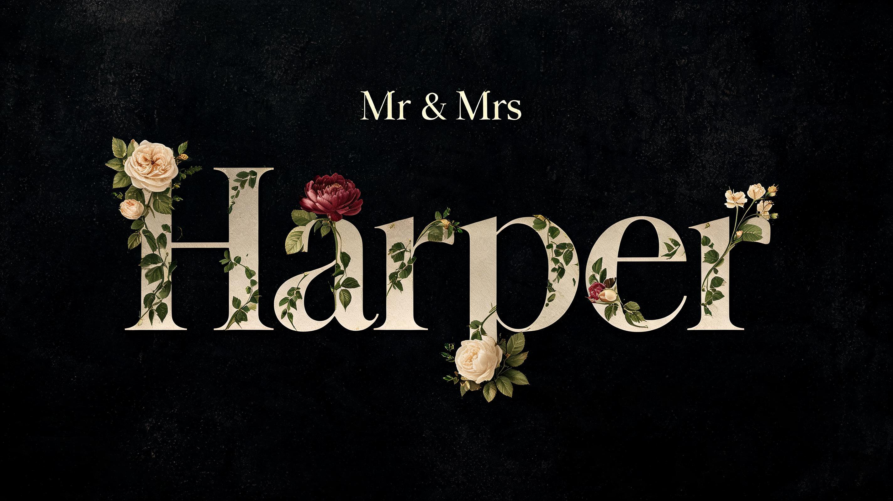 "Mr & Mrs Harper
" — Floral | AI Text Effect Generator