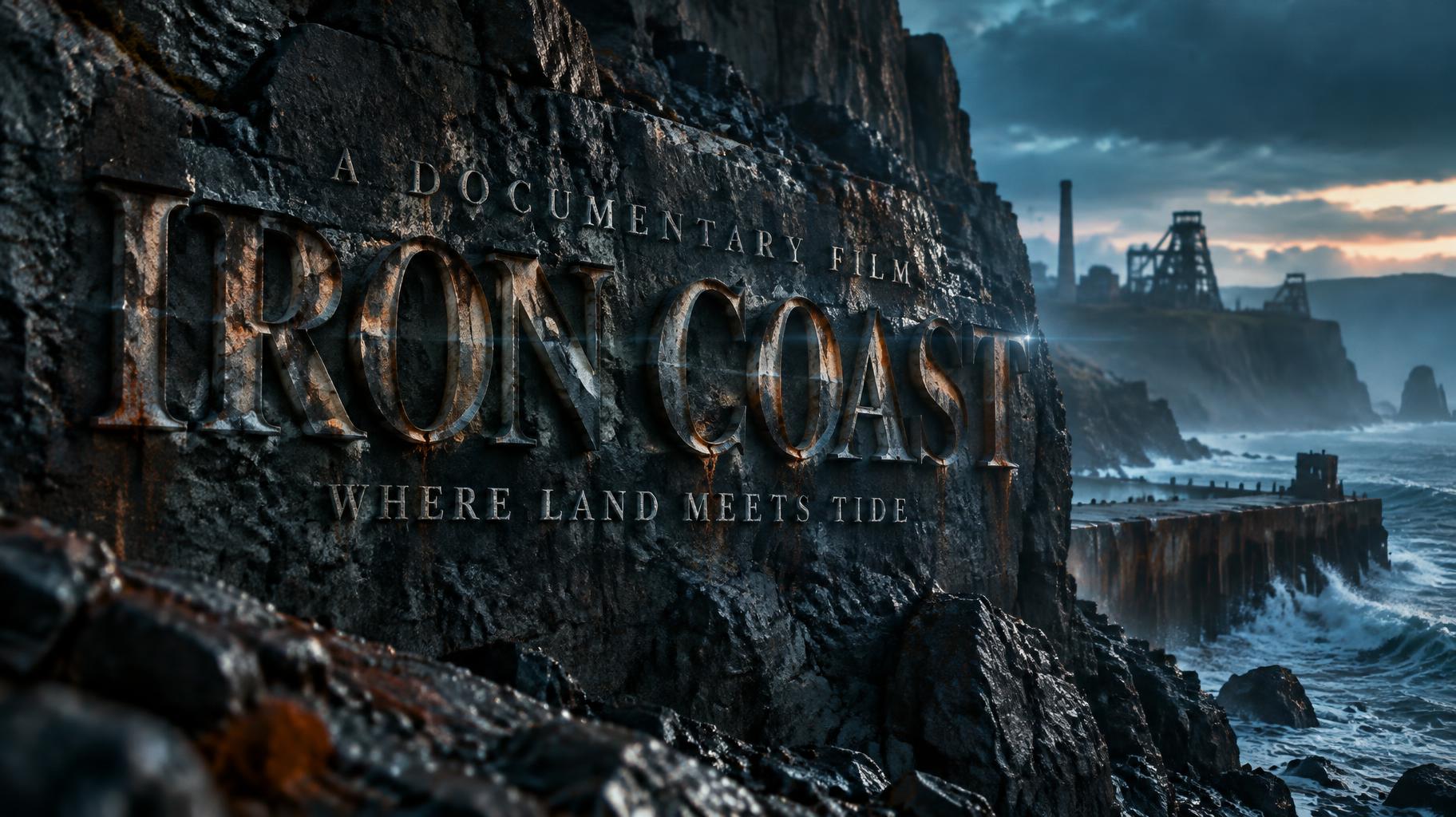 "IRON COAST
A DOCUMENTARY FILM
WHERE LAND MEETS TIDE" — Cinematic Netflix | AI Text Effect Generator