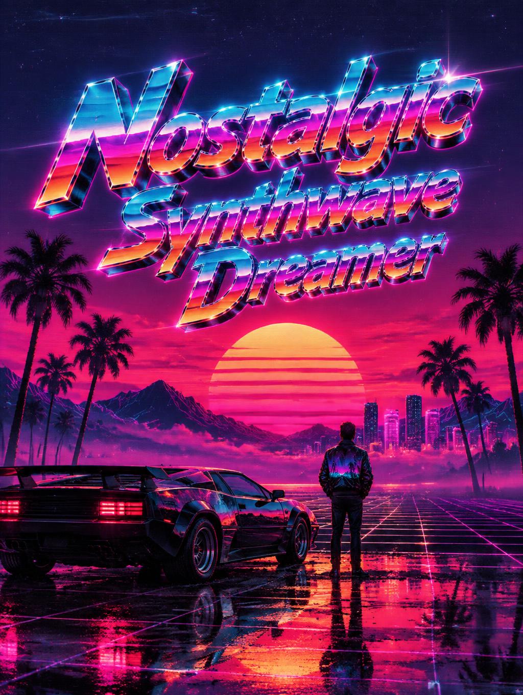"Nostalgic Synthwave Dreamer" — Synthwave text effect