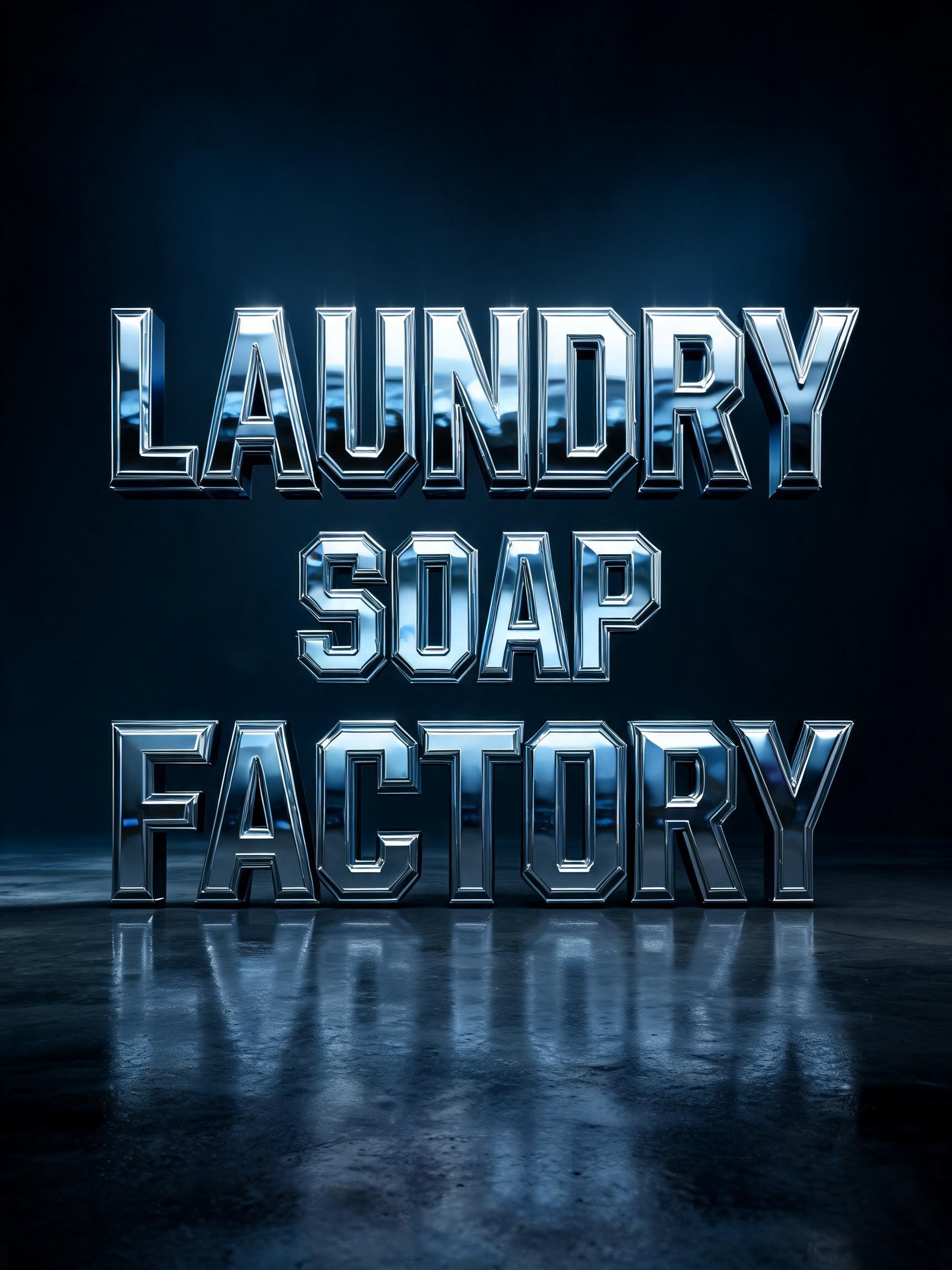"LAUNDRY 
   SOAP
FACTORY" — Cyberpunk Chrome | AI Text Effect Generator