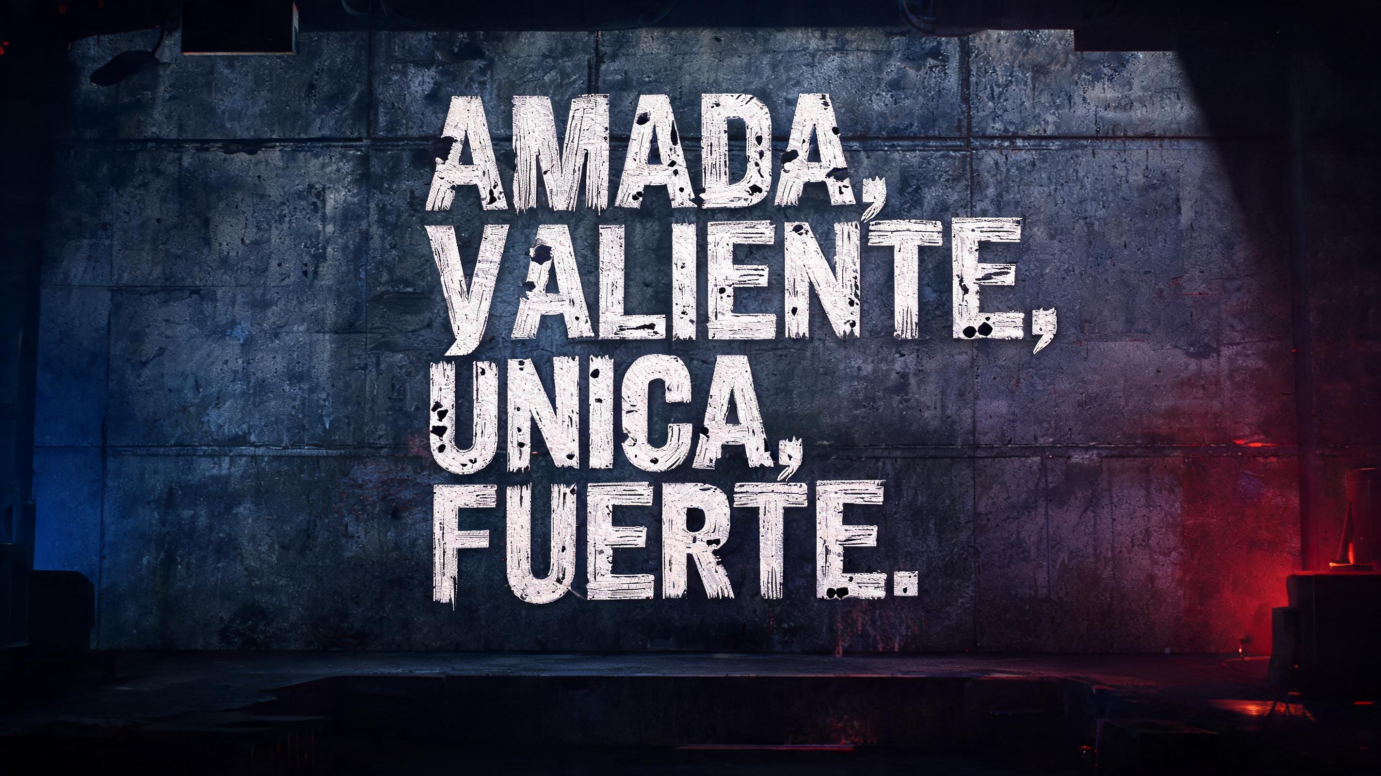 "AMADA,
VALIENTE,
ÚNICA,
FUERTE." — Brush Dry text effect
