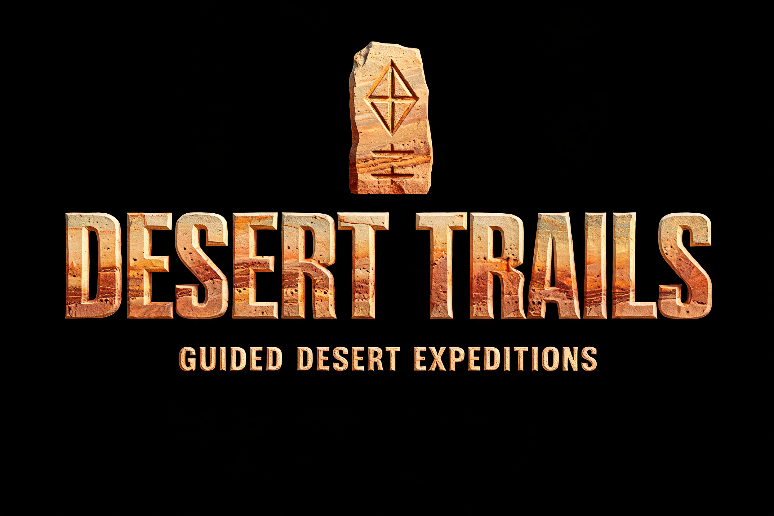 "DESERT TRAILS
GUIDED DESERT EXPEDITIONS" — Sand Stone | AI Text Effect Generator