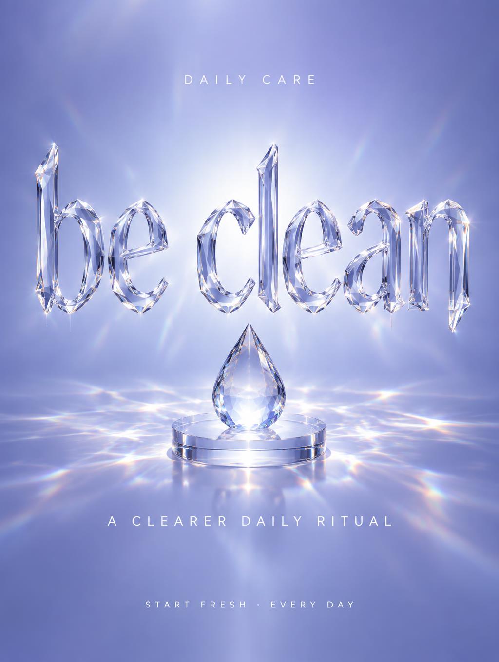 "be clean
DAILY CARE
A CLEARER DAILY RITUAL
START FRESH · EVERY DAY" — Glass | AI Text Effect Generator