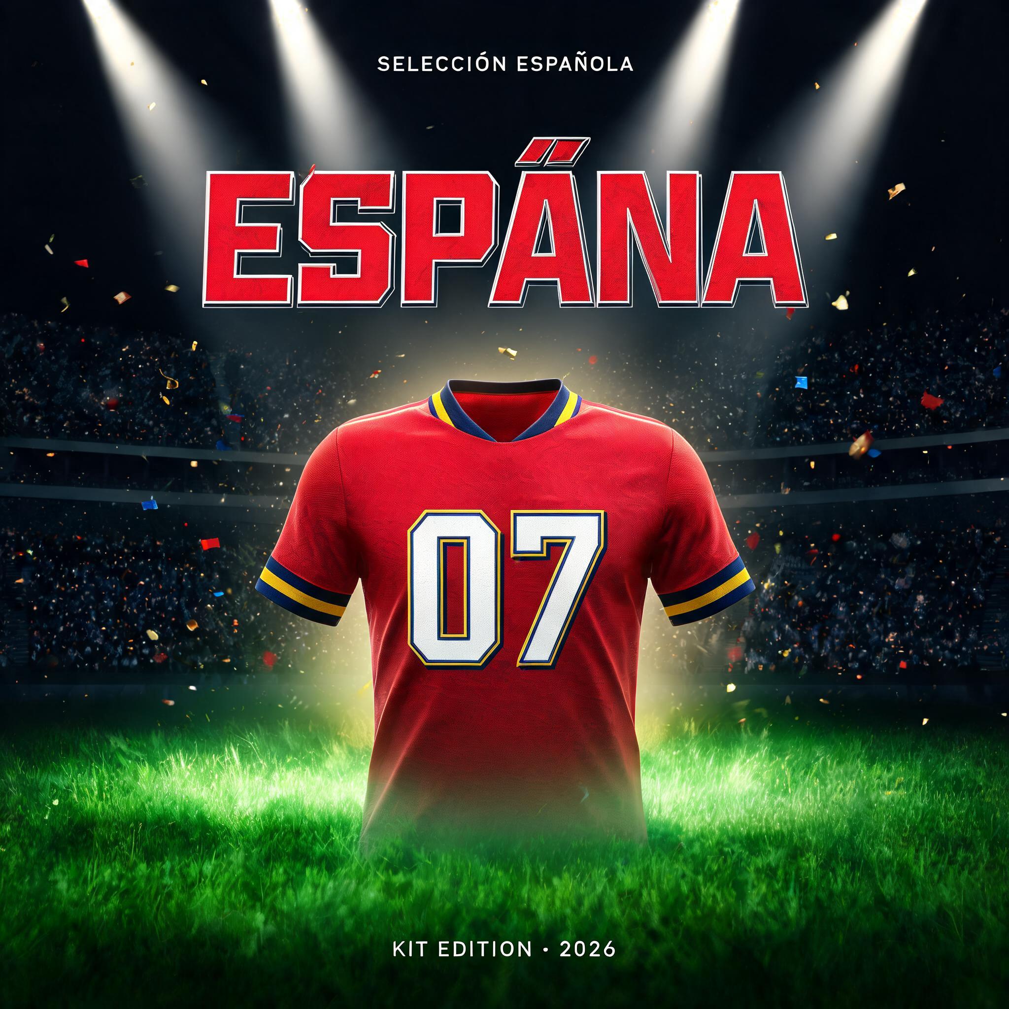 "ESPAÑA
07
SELECCIÓN ESPAÑOLA
KIT EDITION · 2026" — Sports Football | AI Text Effect Generator