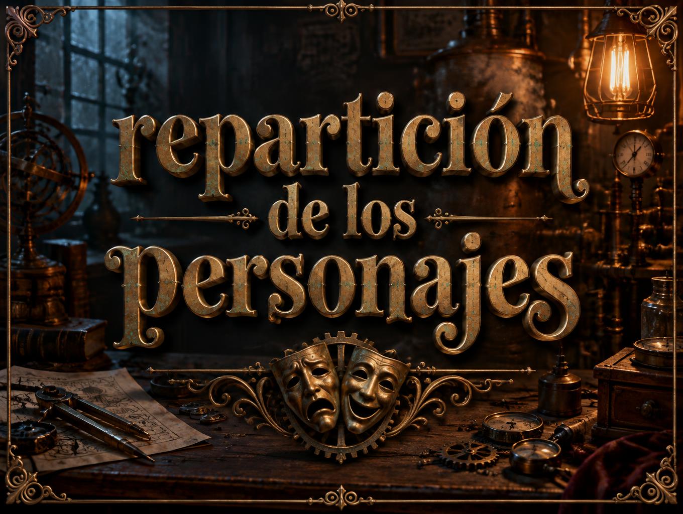 "repartición de los personajes" — Steampunk text effect