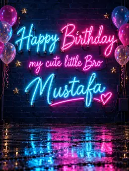 "Happy Birthday my cute little Bro Mustafa
" — neon glow text effect