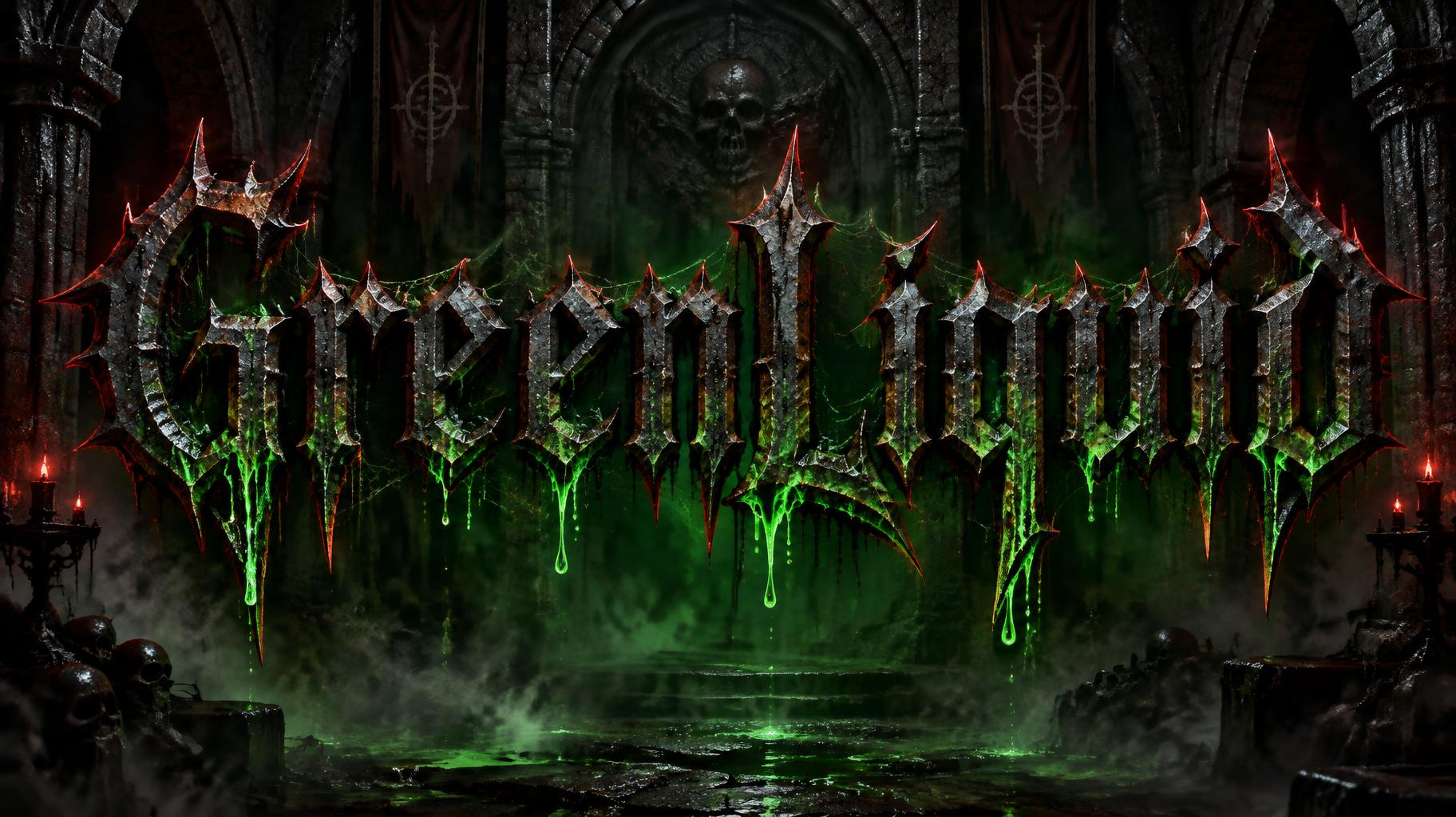 "GreenLiquid" — Gothic Dark text effect