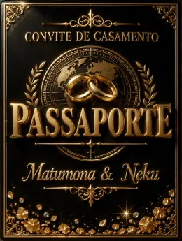 "CONVITE DE CASAMENTO PASSAPORTE Matumona & Neku" — luxury gold text effect