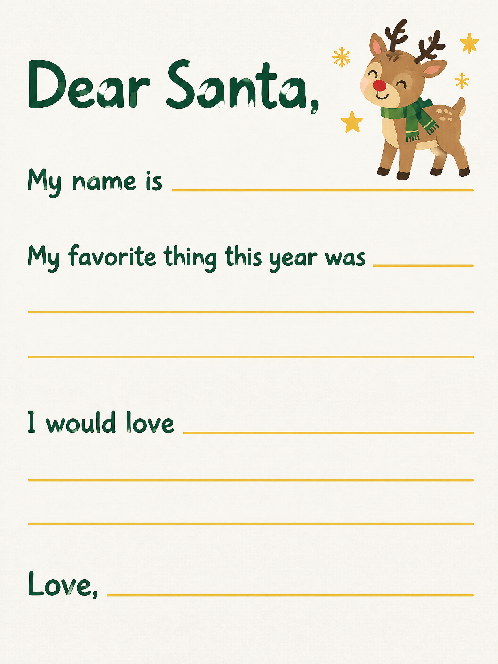 "Dear Santa,
My name is ____
My favorite thing this year was ____
I would love ____
Love, ____" — Bright Holiday Stationery | AI Text Effect Generator