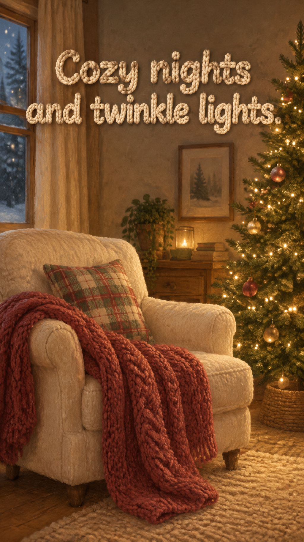 "Cozy nights and twinkle lights." — Warm Storybook | AI Text Effect Generator