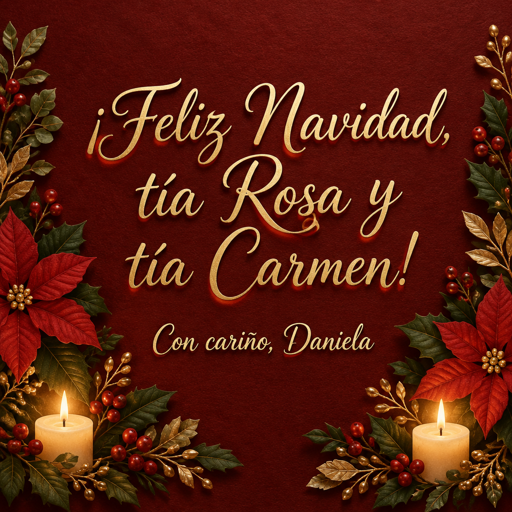 "¡Feliz Navidad, tía Rosa y tía Carmen!
Con cariño, Daniela" — BotáNica A La Luz De Vela | AI Text Effect Generator