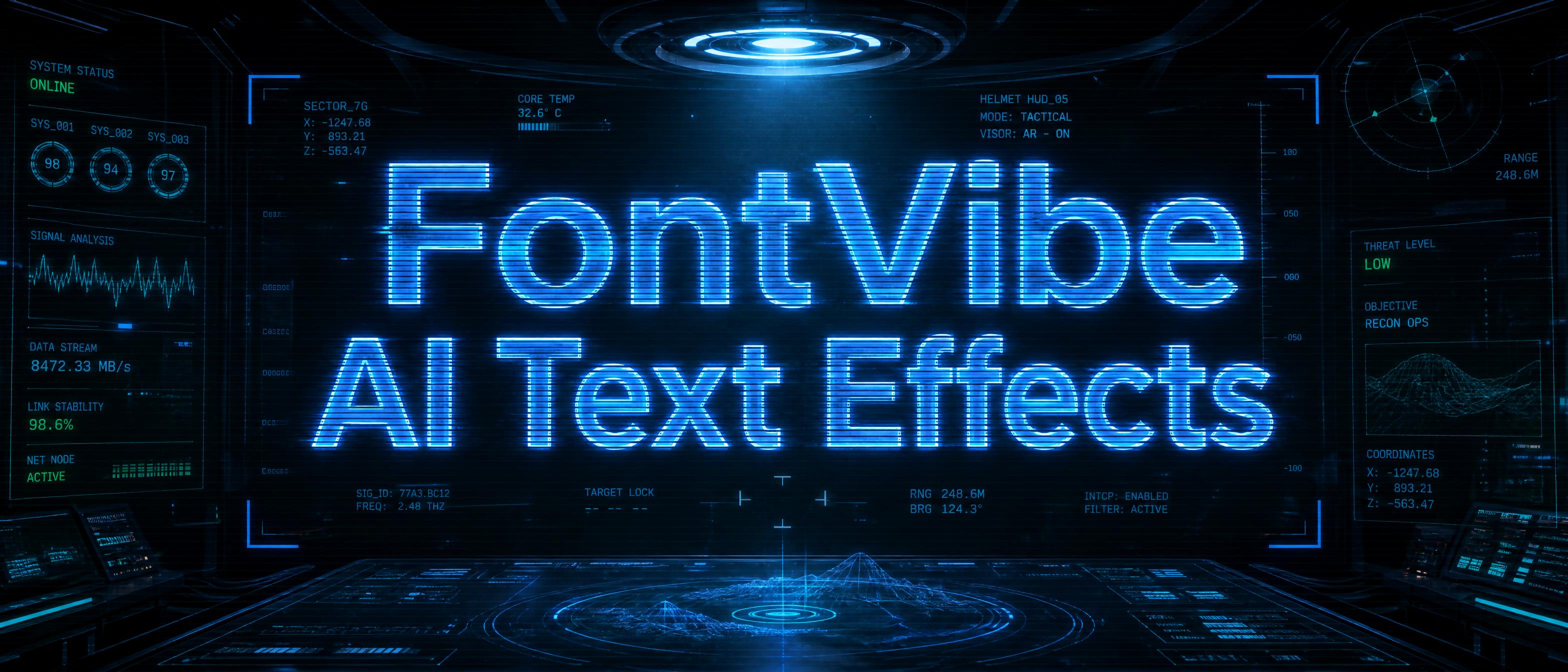"FontVibe 
AI Text Effects" — Cyberpunk Tech Hud text effect
