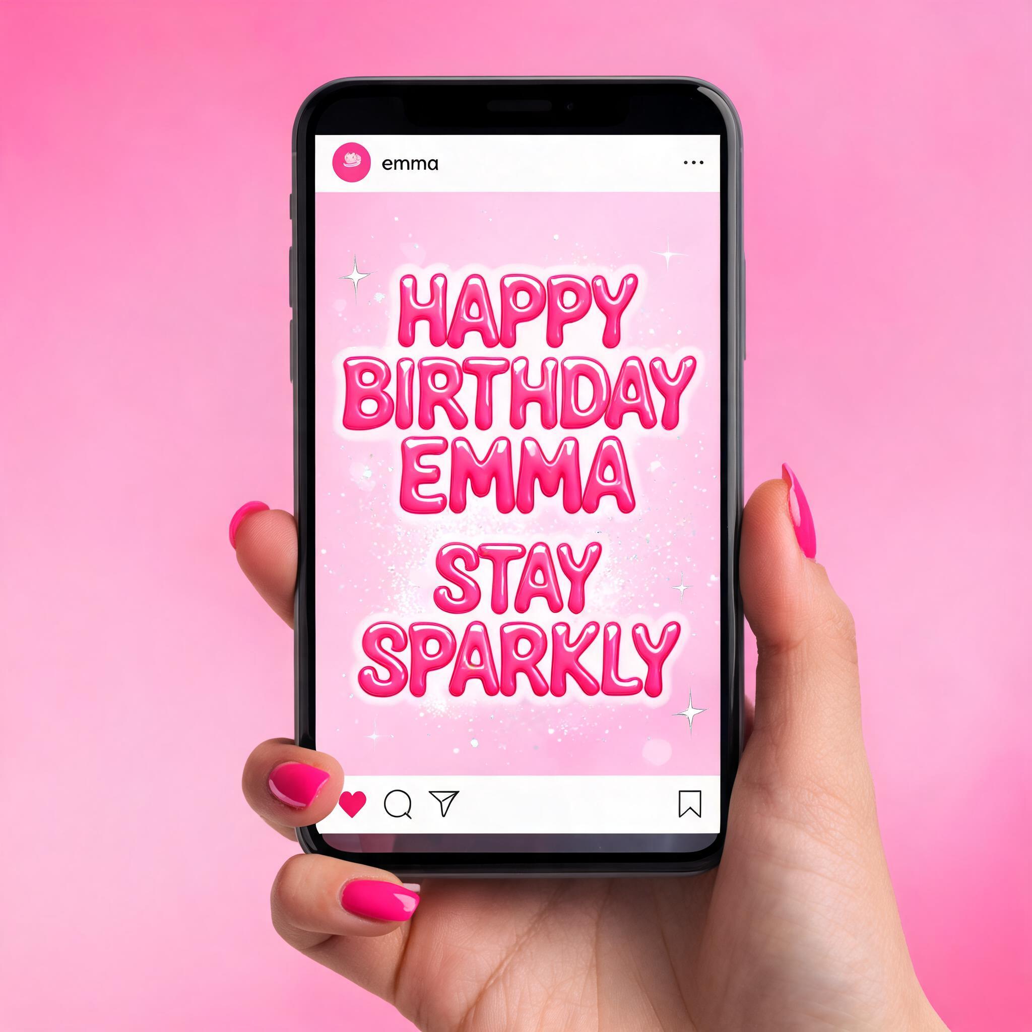"HAPPY BIRTHDAY EMMA
STAY SPARKLY" — Barbie | AI Text Effect Generator