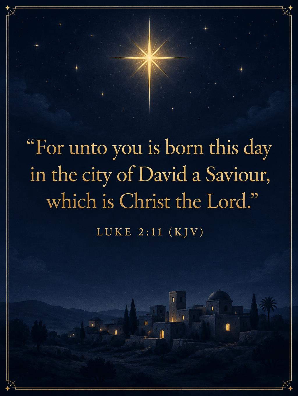 "For unto you is born this day in the city of David a Saviour, which is Christ the Lord.
Luke 2:11 (KJV)" — Midnight Scripture Foil | AI Text Effect Generator