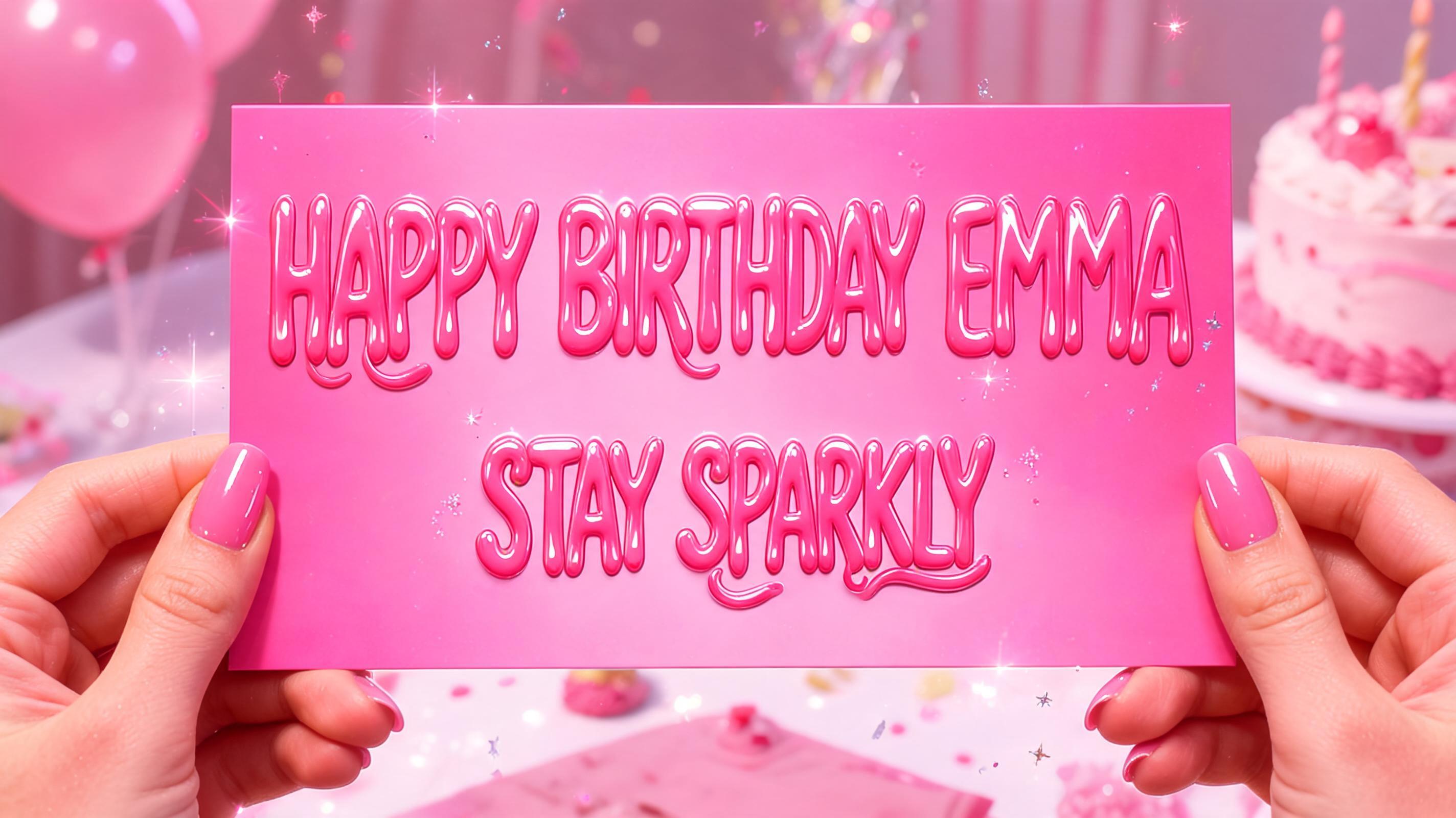 "HAPPY BIRTHDAY EMMA
STAY SPARKLY" — Barbie | AI Text Effect Generator