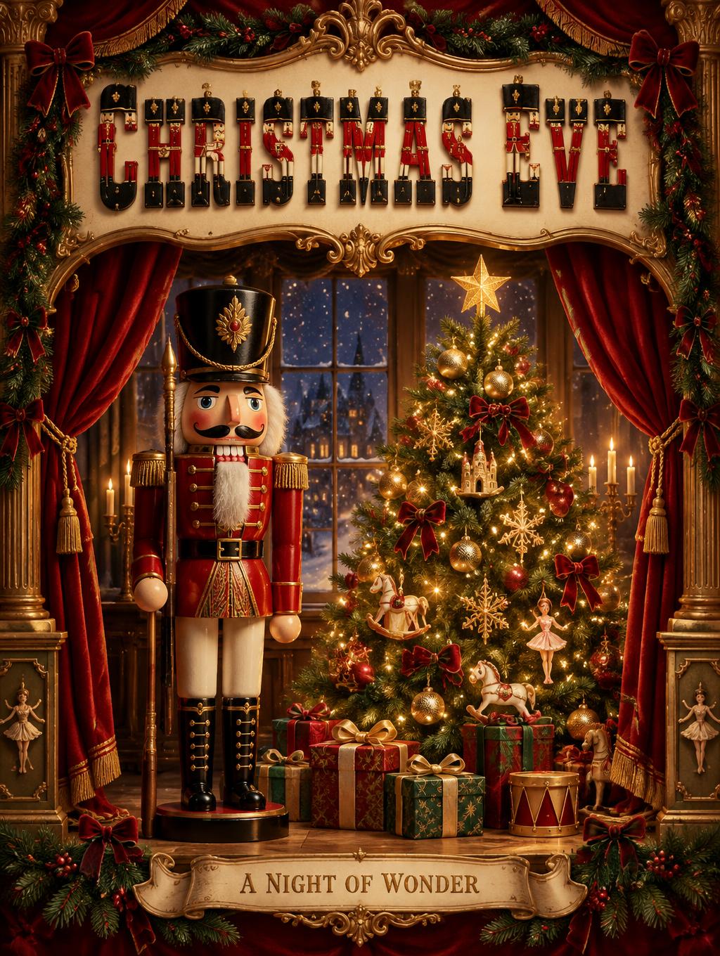 "Christmas Eve
A night of wonder" — Nutcracker | AI Text Effect Generator