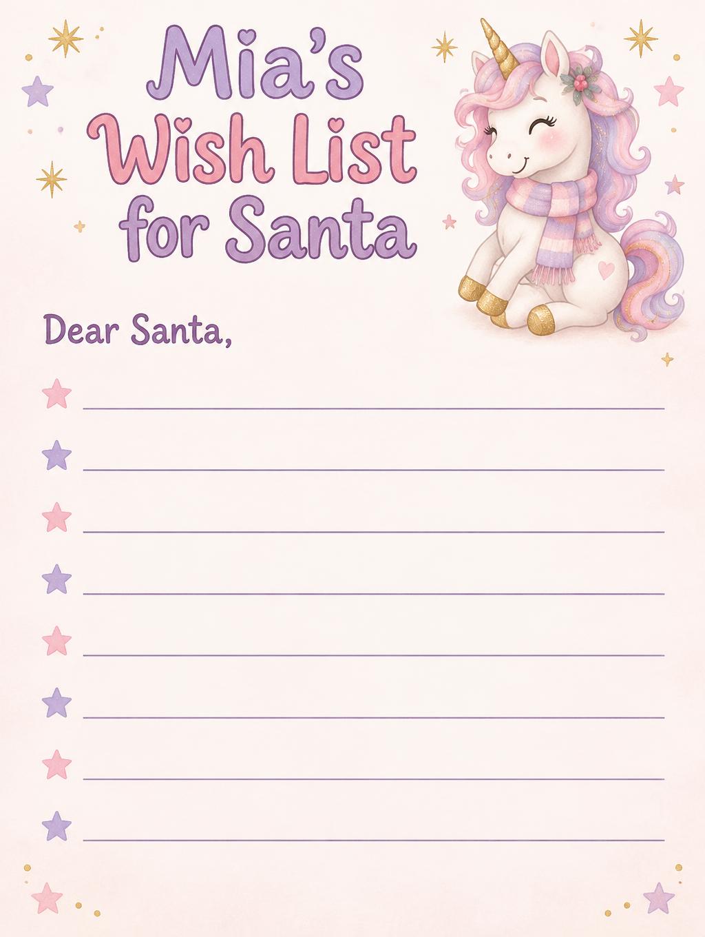 "Mia's Wish List for Santa
Dear Santa," — Pastel Holiday Paper | AI Text Effect Generator