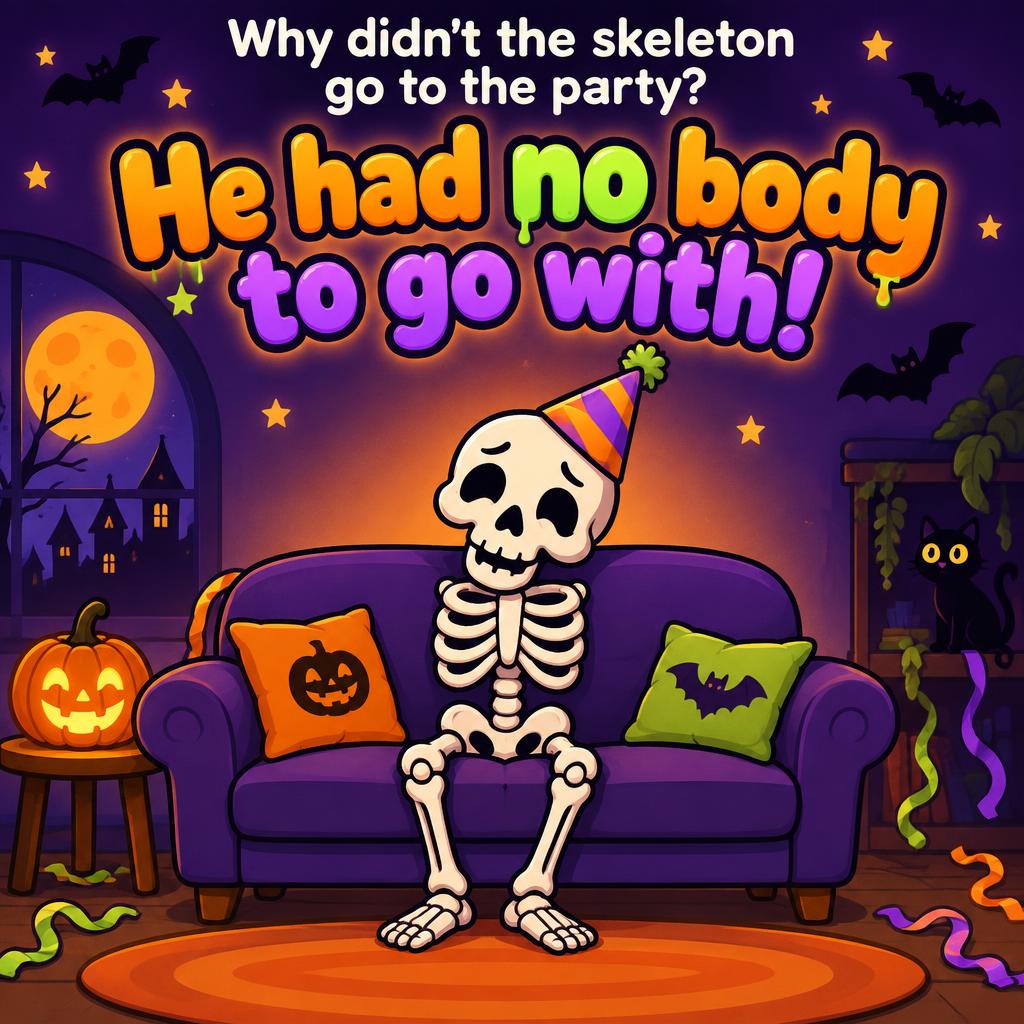 "He had no body to go with!
Why didn't the skeleton go to the party?" — Halloween text effect