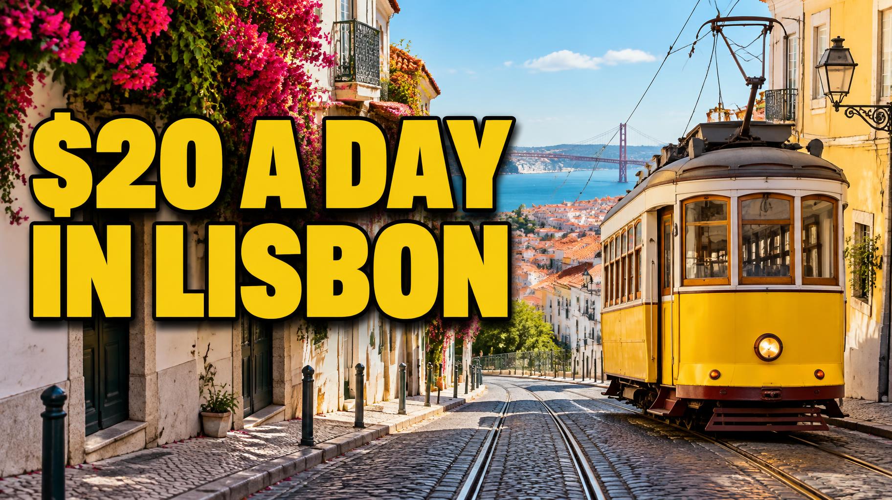 "$20 A DAY IN LISBON" — Sunlit Travel Photo | AI Text Effect Generator