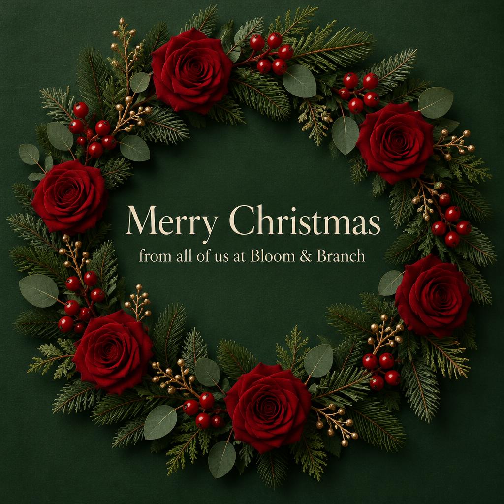 "Merry Christmas
from all of us at Bloom & Branch" — Botanical Christmas | AI Text Effect Generator