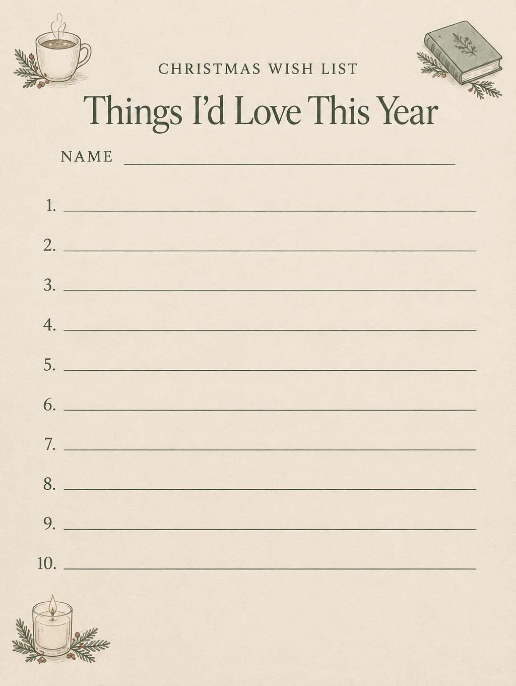 "Things I'd Love This Year
CHRISTMAS WISH LIST
NAME
1.
2.
3.
4.
5.
6.
7.
8.
9.
10." — Sage Paper Sketch | AI Text Effect Generator