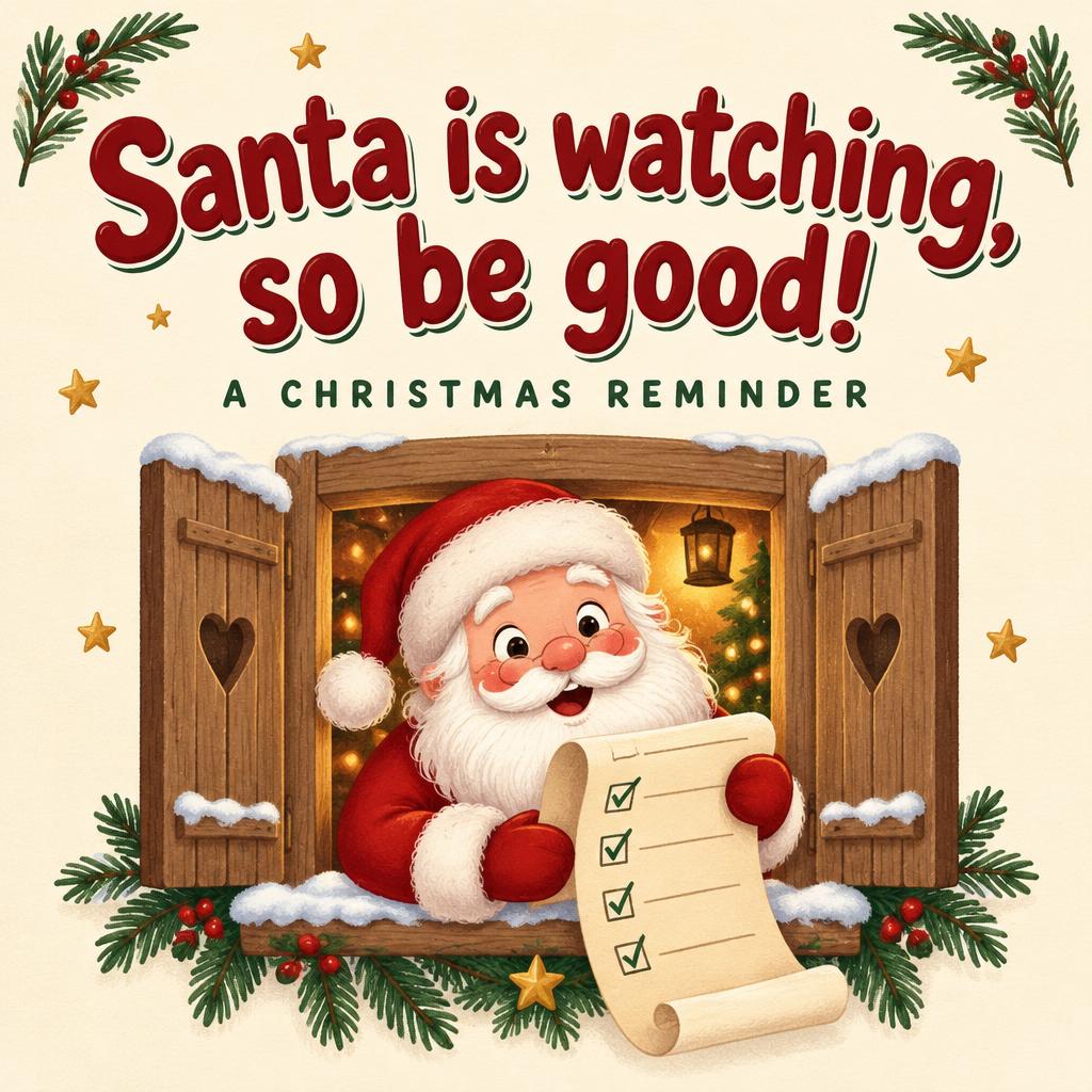 "Santa is watching, so be good!
A CHRISTMAS REMINDER" — Playroom Storybook | AI Text Effect Generator